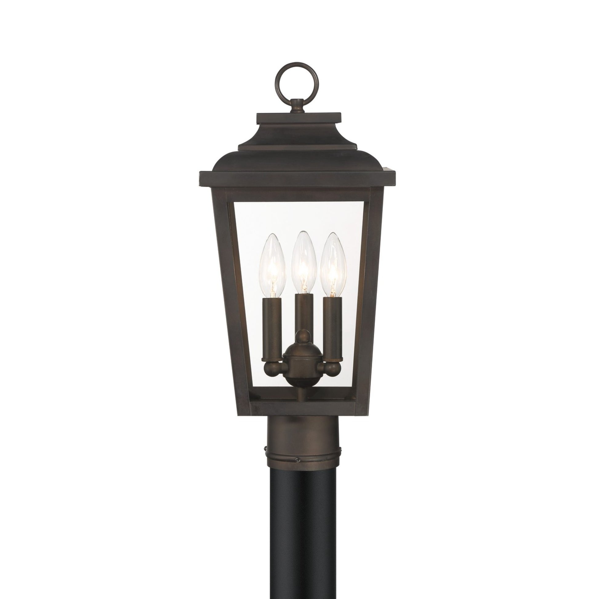 Irvington Manor 18" 3-Light Outdoor Post Mount with Clear Glass, Chelesa Bronze Finish - Bees Lighting