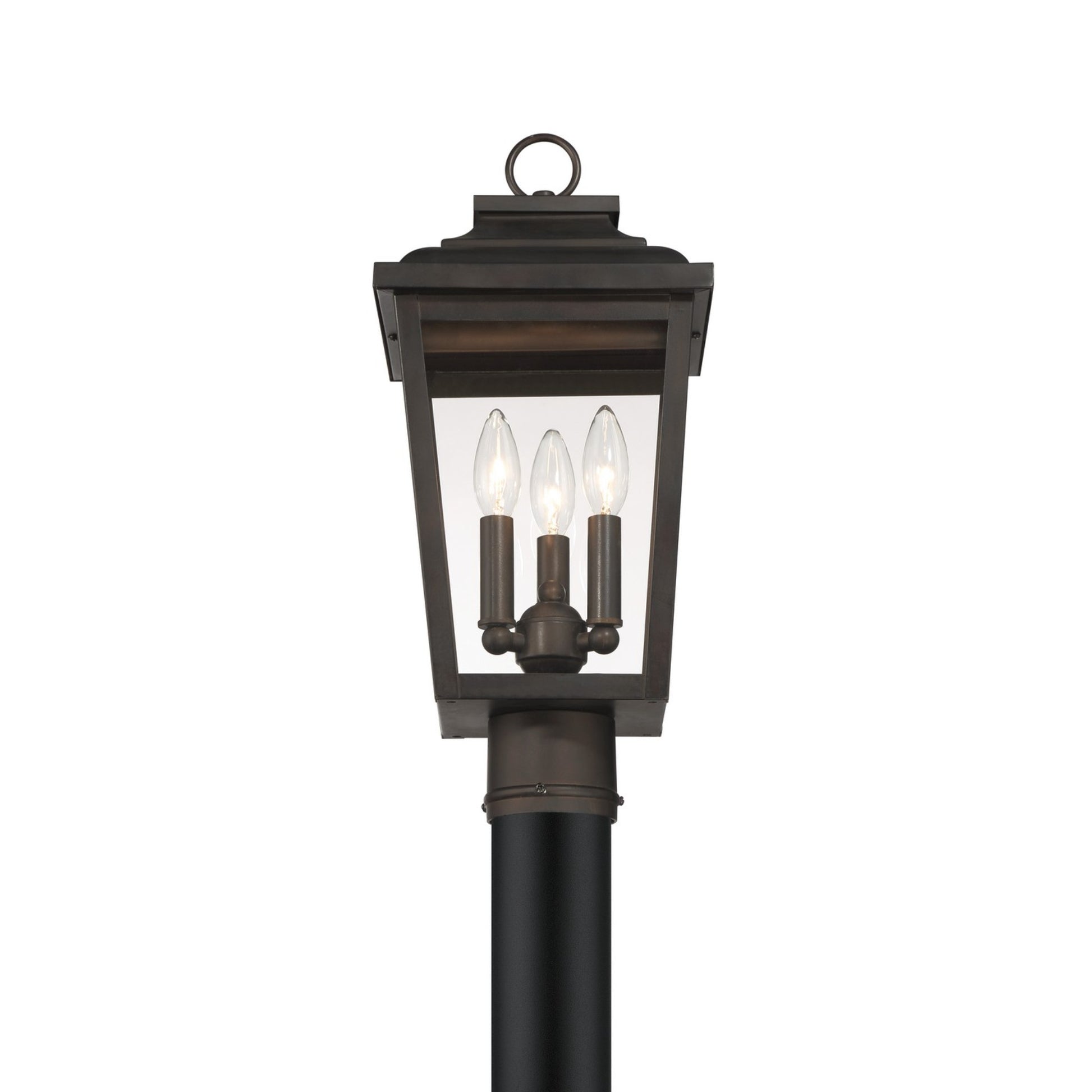 Irvington Manor 18" 3-Light Outdoor Post Mount with Clear Glass, Chelesa Bronze Finish - Bees Lighting