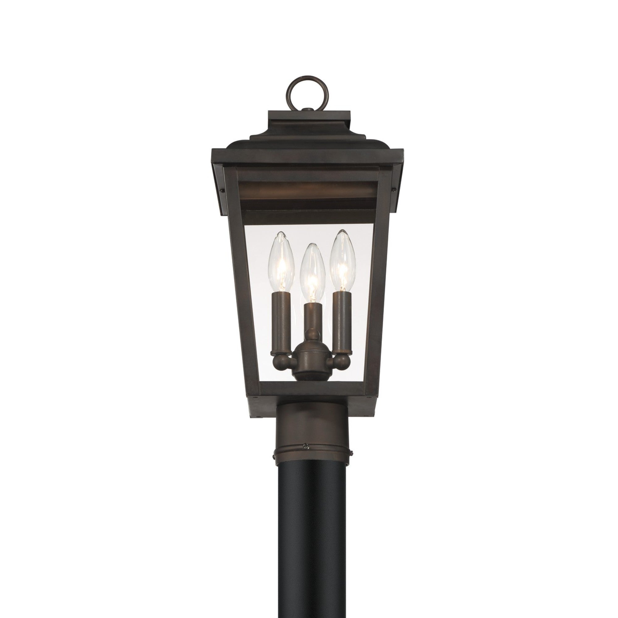Irvington Manor 18" 3-Light Outdoor Post Mount with Clear Glass, Chelesa Bronze Finish - Bees Lighting