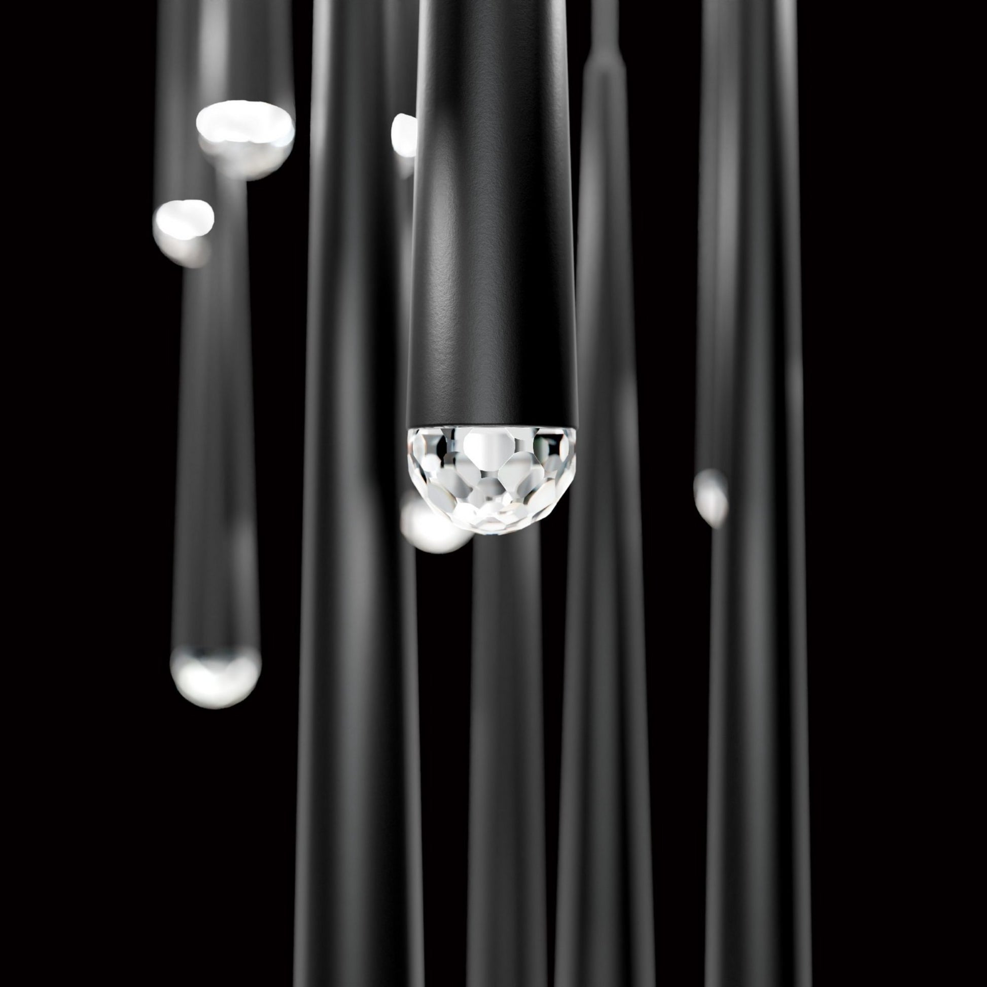 Cascade 36" 41-Light LED Pendant, Black Finish, Crystal Cap - Bees Lighting