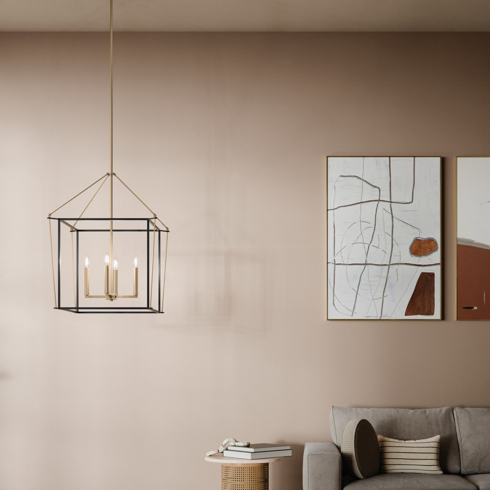 Eisley 30" 4-Light Pendant Light, Black and Champagne Bronze Finish - Bees Lighting