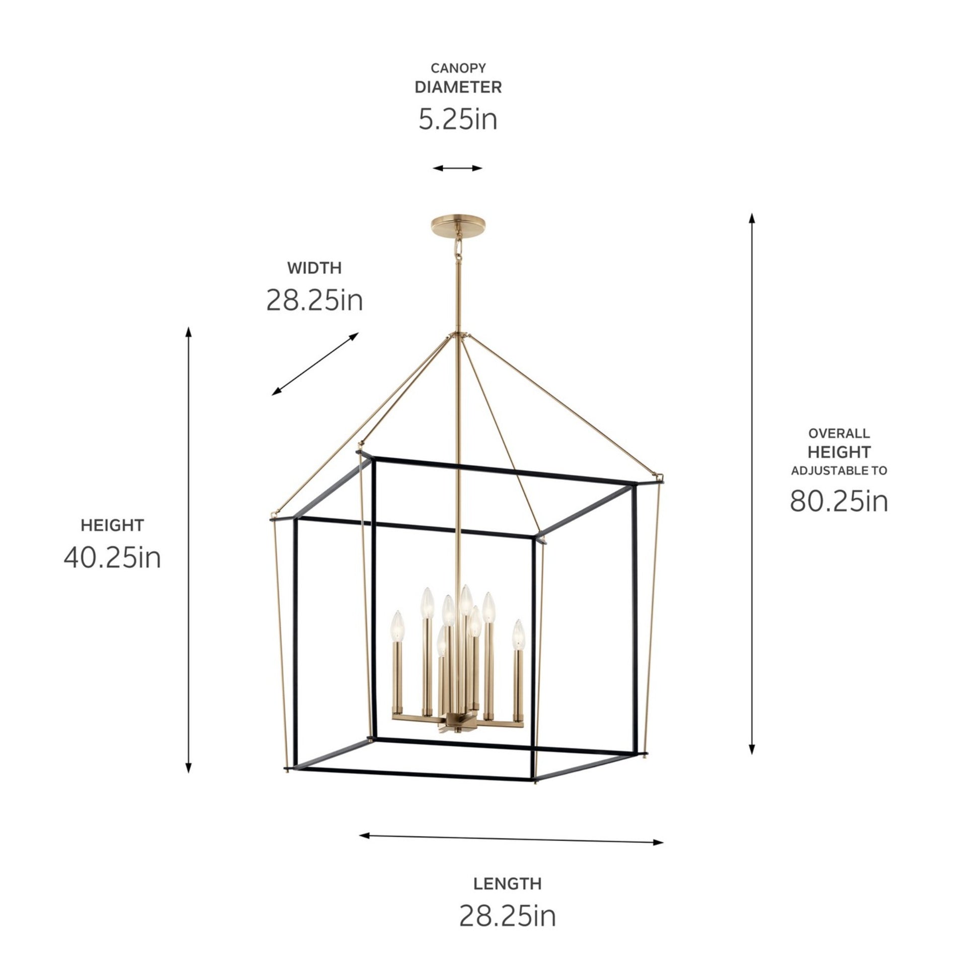 Eisley 40" 8-Light Pendant Light, Black and Champagne Bronze Finish - Bees Lighting
