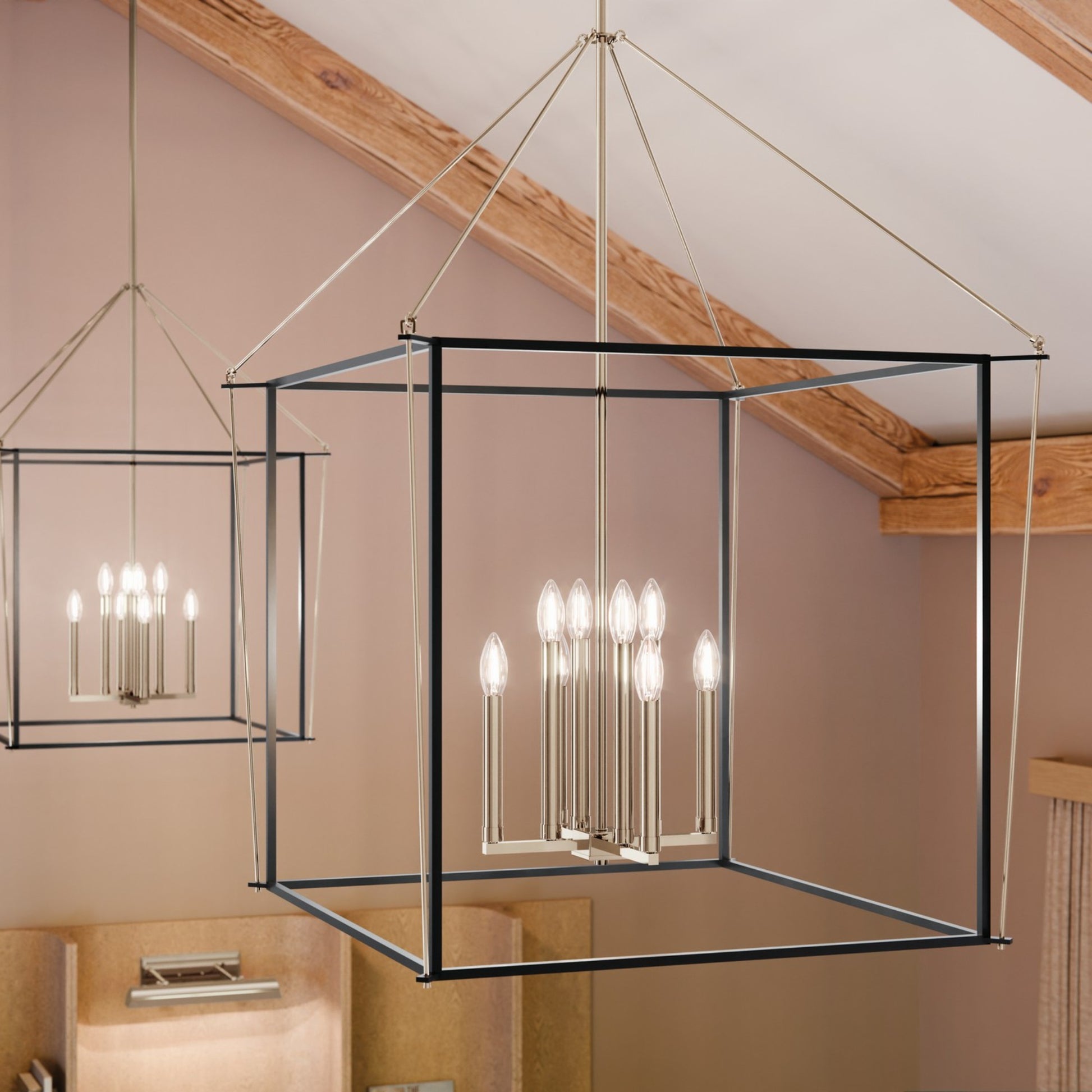Eisley 28" 8-Light Foyer Pendant, Polished Nickel Finish - Bees Lighting