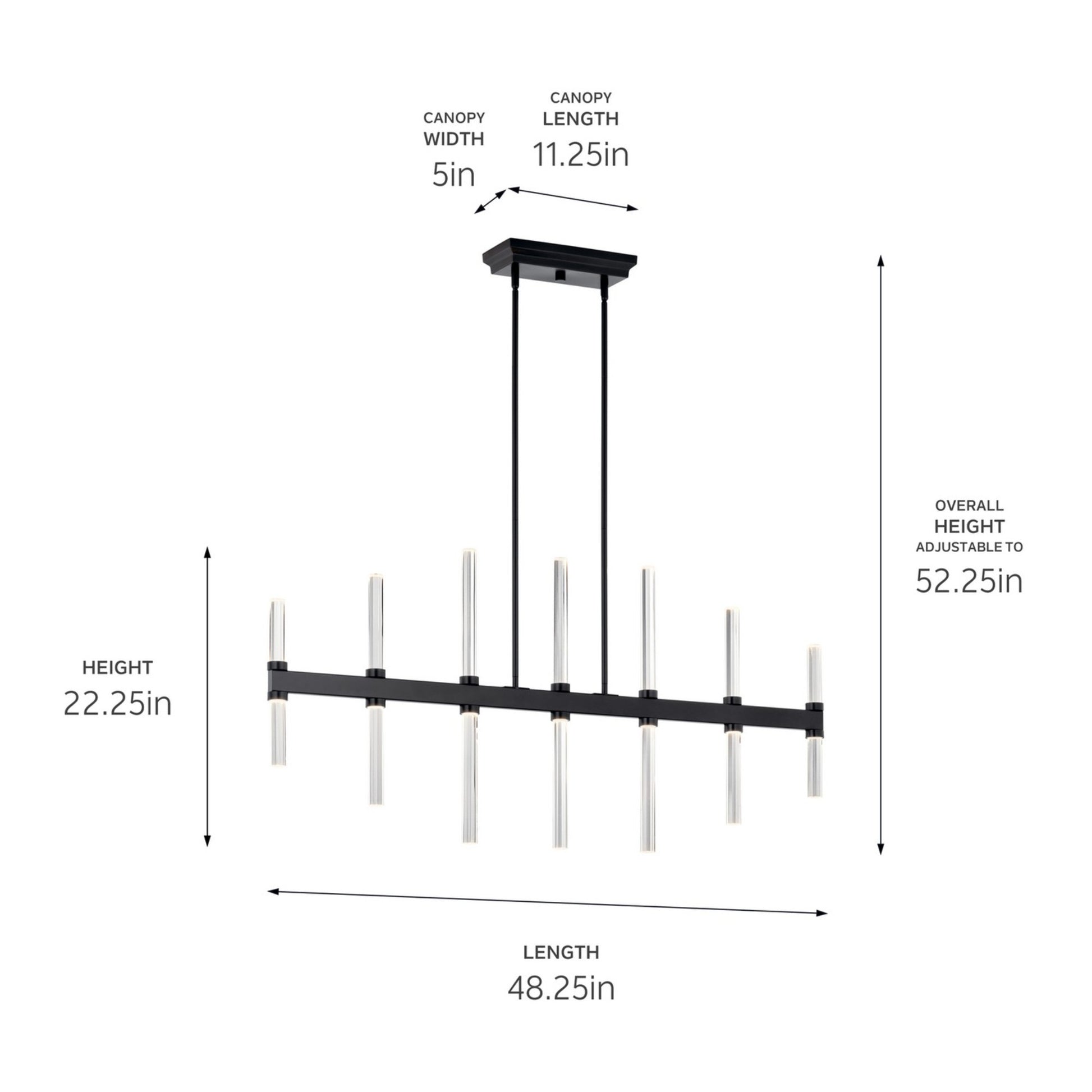 Sycara 48" LED Linear Chandelier, Black Finish - Bees Lighting