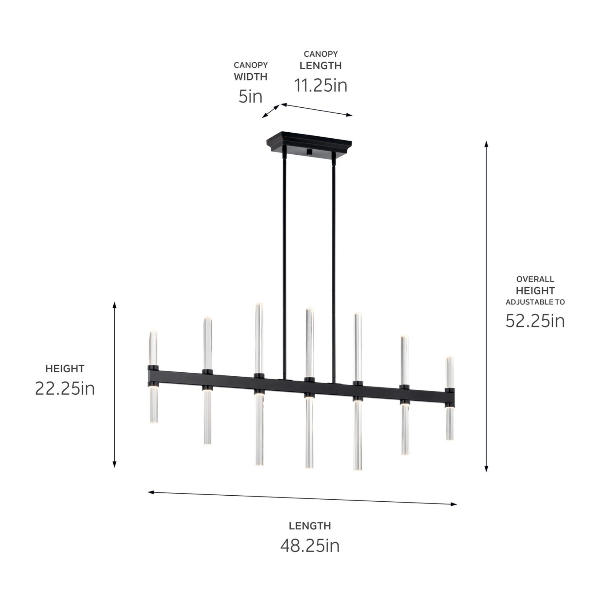 Sycara 48" LED Linear Chandelier, Black Finish - Bees Lighting