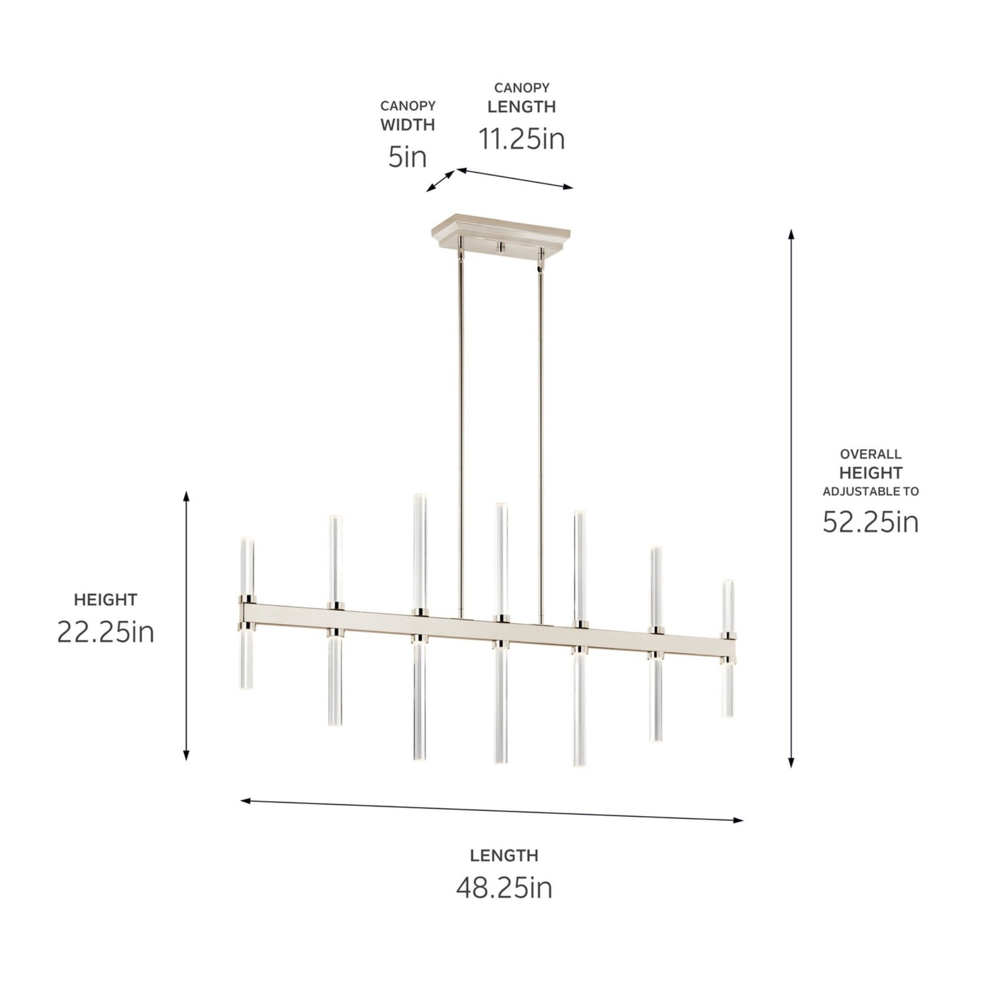 Sycara 48" LED Linear Chandelier, Polished Nickel Finish - Bees Lighting