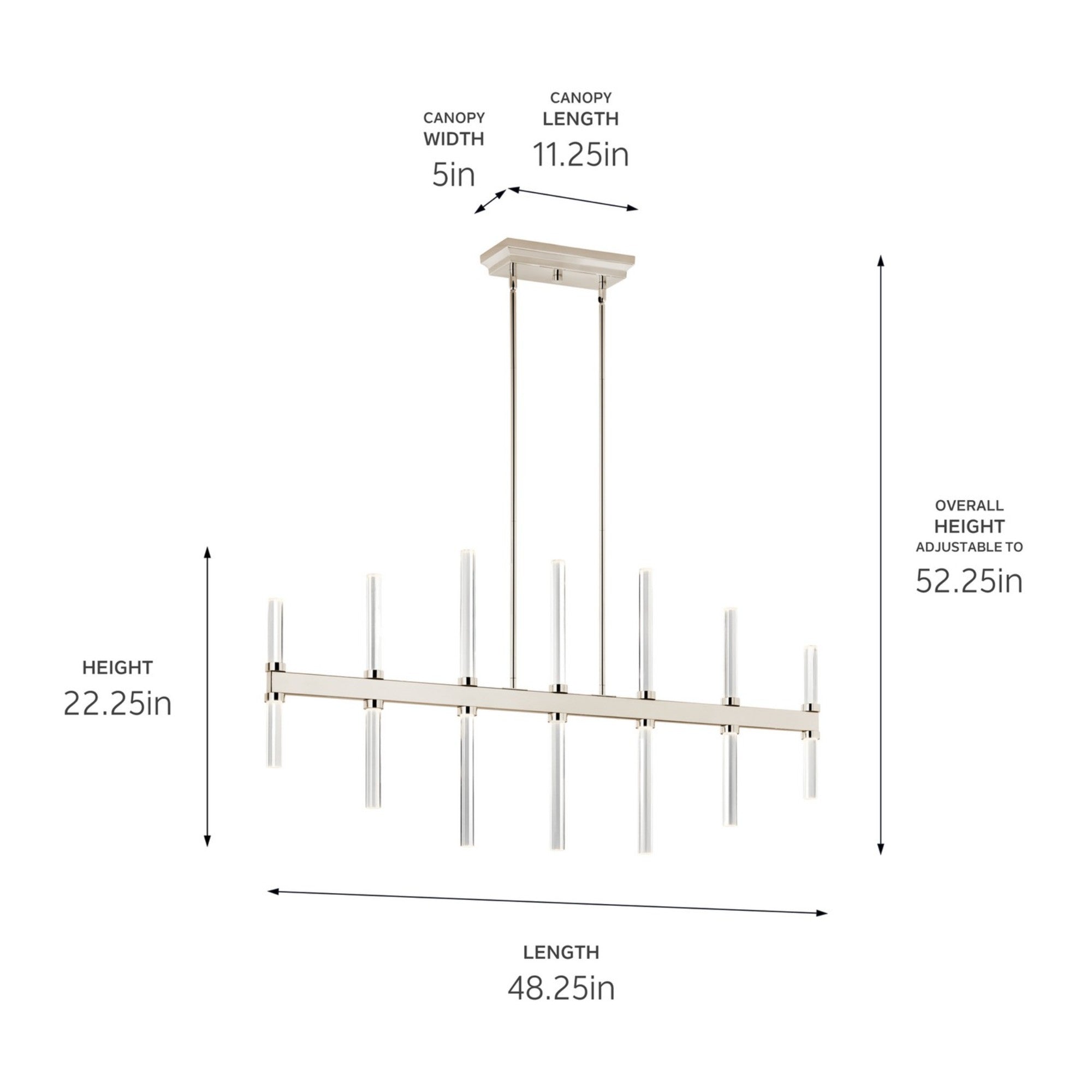 Sycara 48" LED Linear Chandelier, Polished Nickel Finish - Bees Lighting