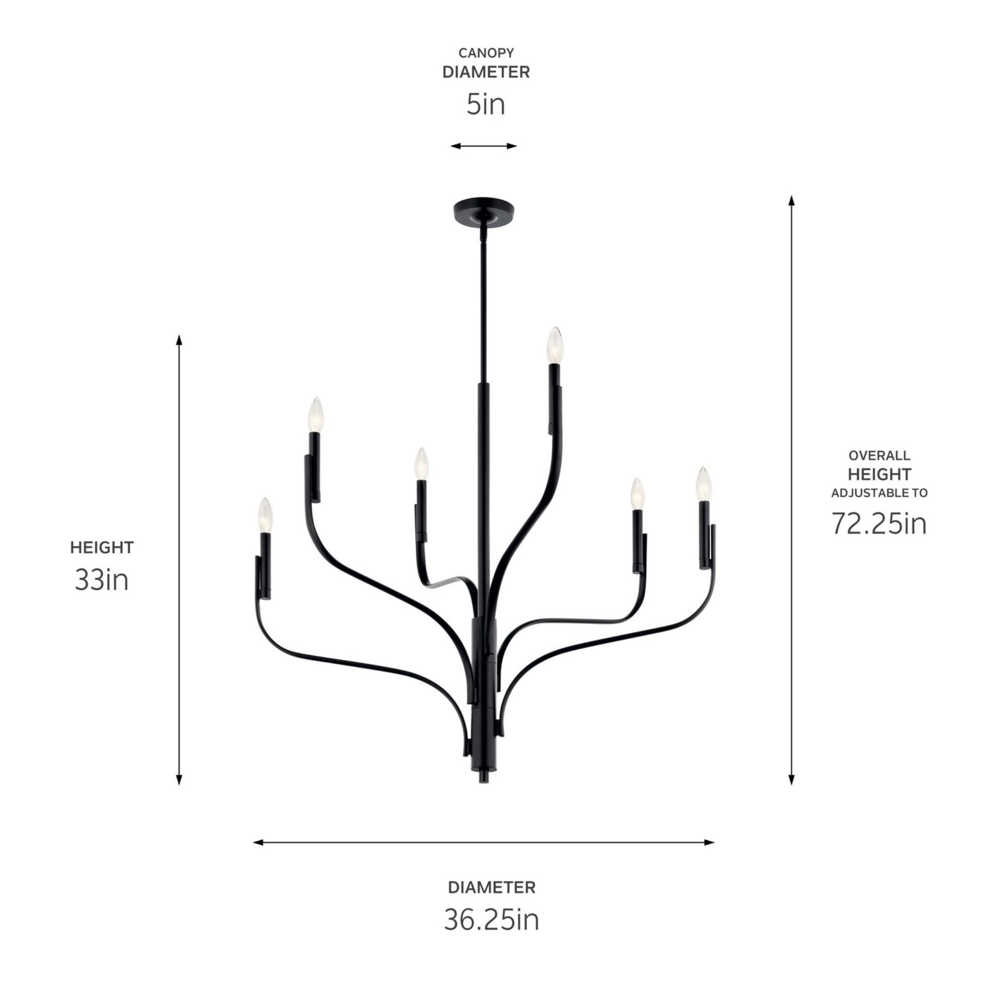 Livadia 36" 6-Light Chandelier, Black Finish - Bees Lighting