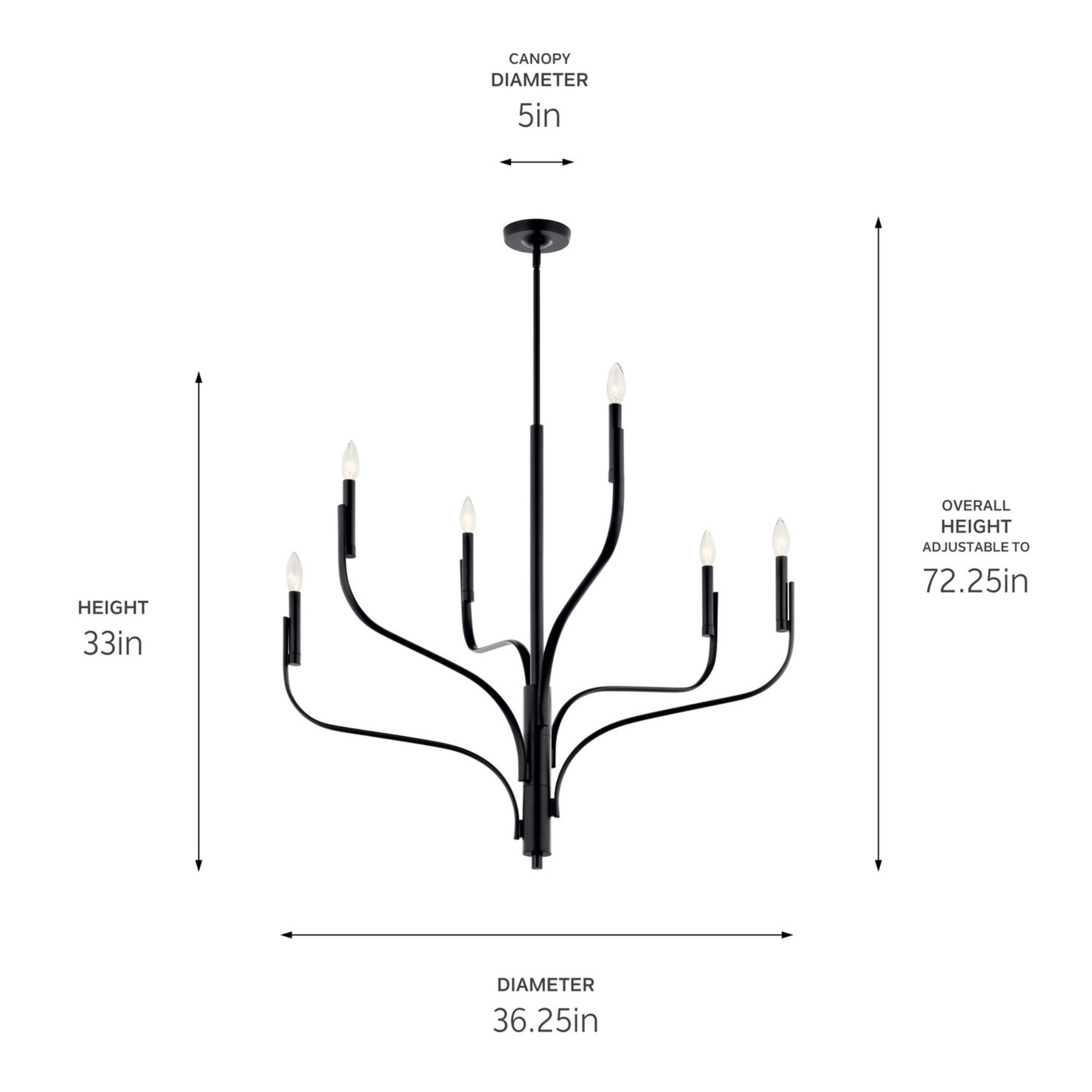 Livadia 36" 6-Light Chandelier, Black Finish - Bees Lighting