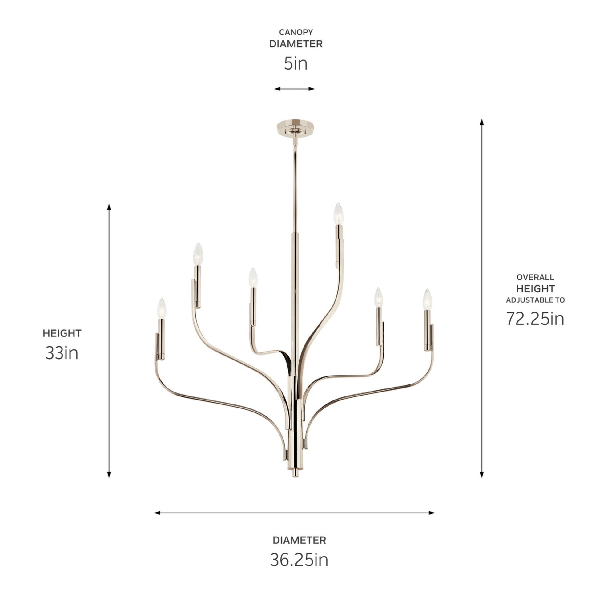 Livadia 36" 6-Light Chandelier, Polished Nickel Finish - Bees Lighting