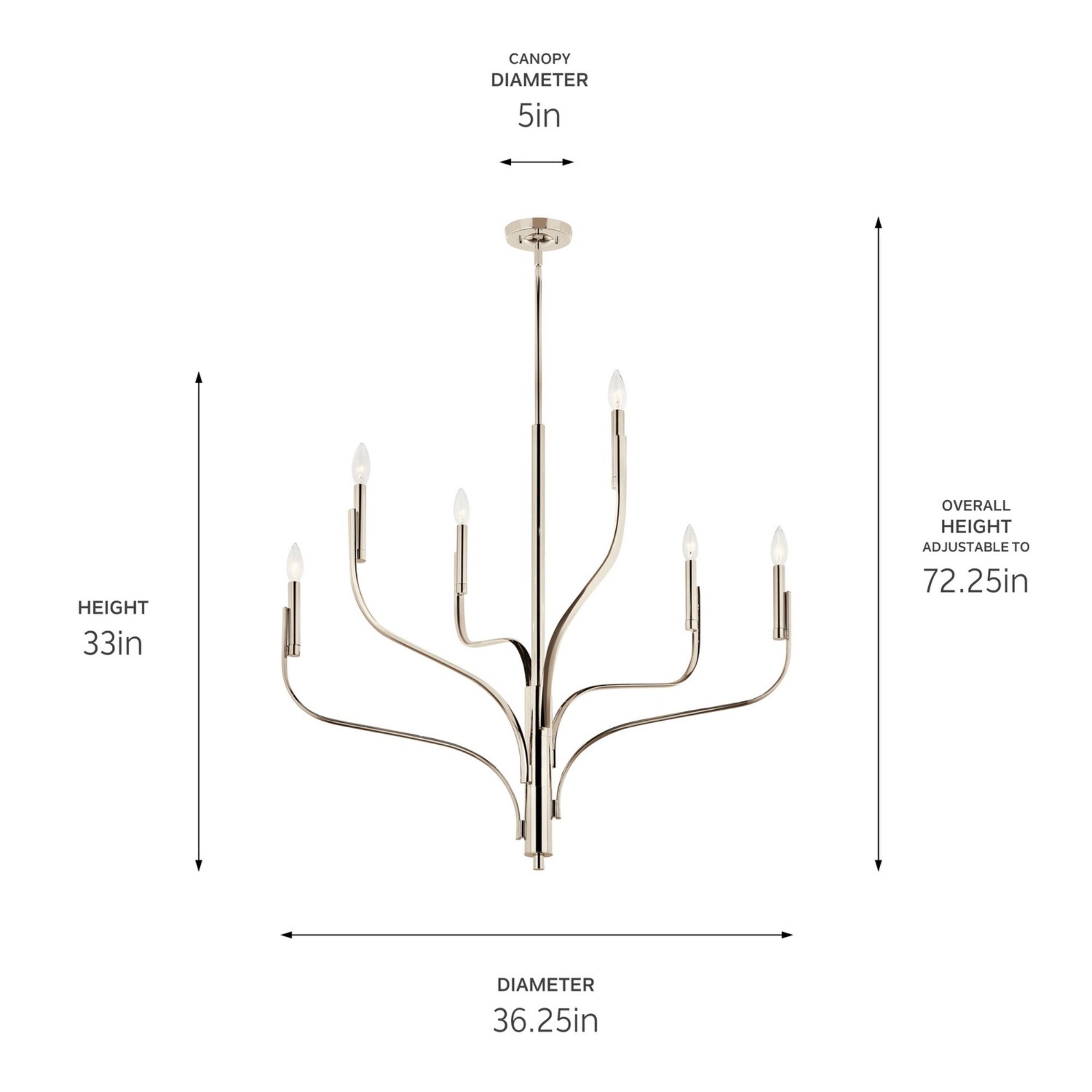 Livadia 36" 6-Light Chandelier, Polished Nickel Finish - Bees Lighting