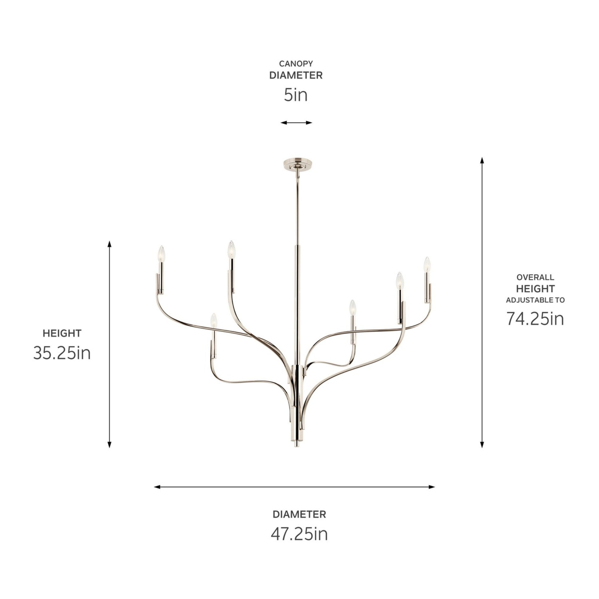 Livadia 47" 6-Light Chandelier, Polished Nickel Finish - Bees Lighting
