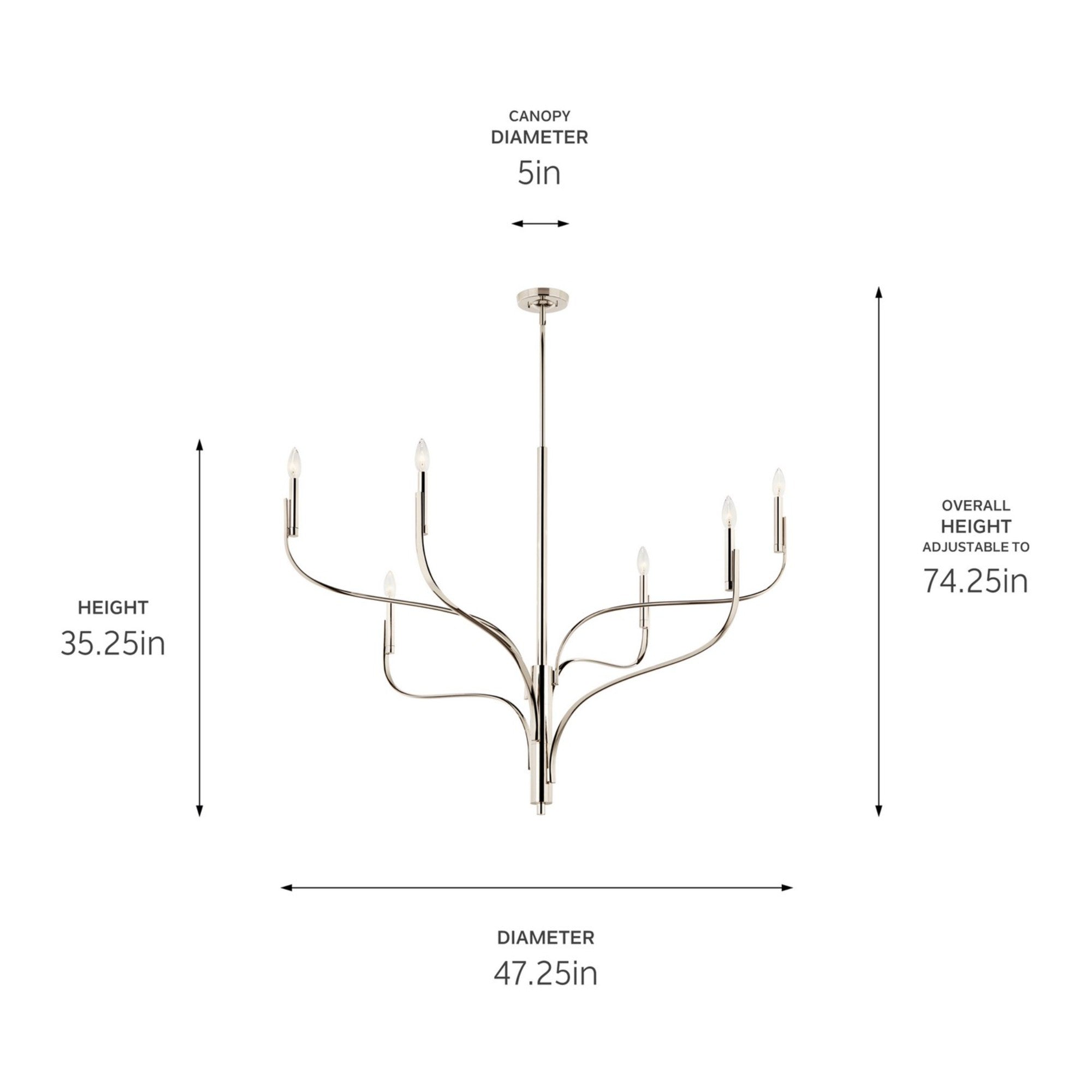 Livadia 47" 6-Light Chandelier, Polished Nickel Finish - Bees Lighting