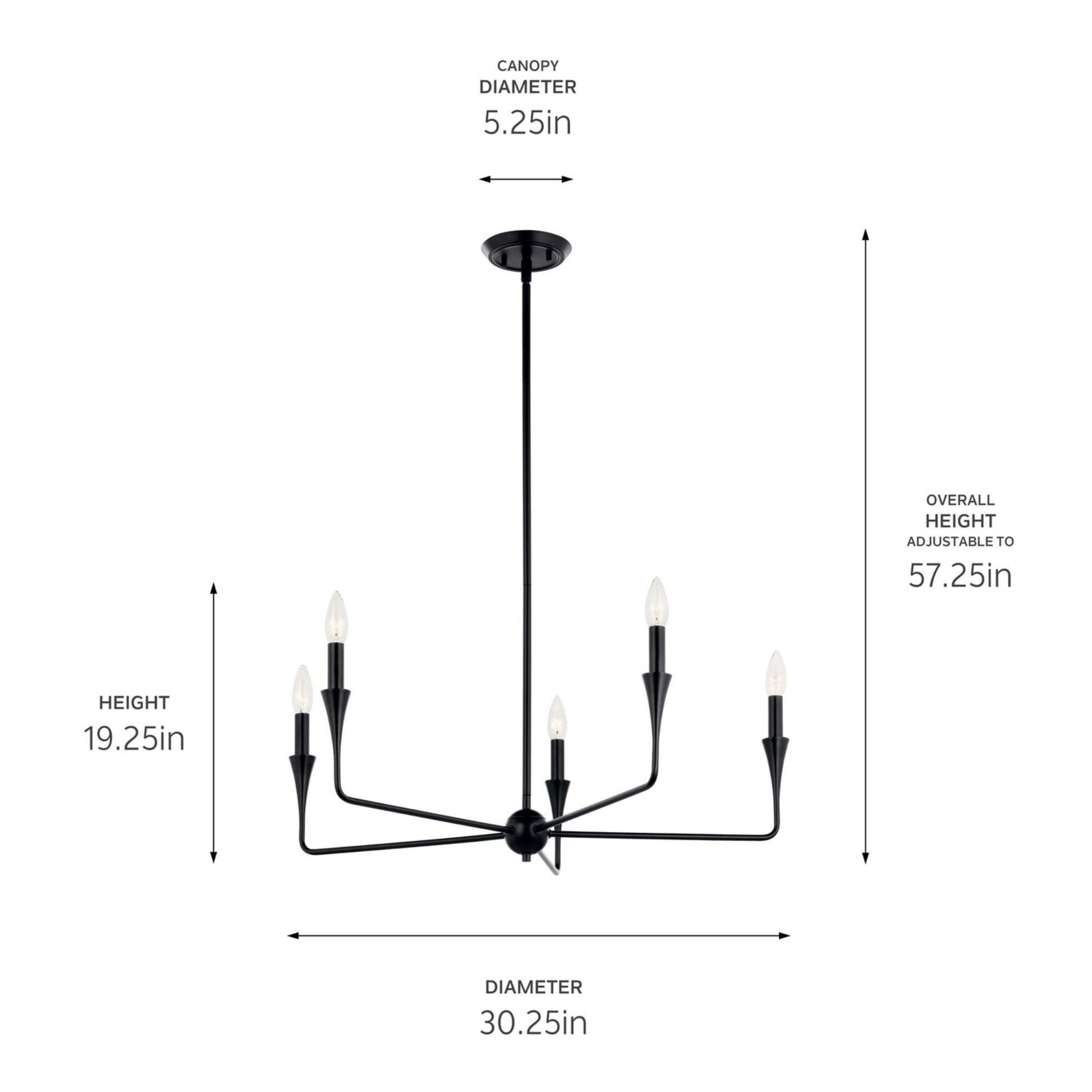 Alvaro 30" 5-Light Chandelier, Black Finish - Bees Lighting