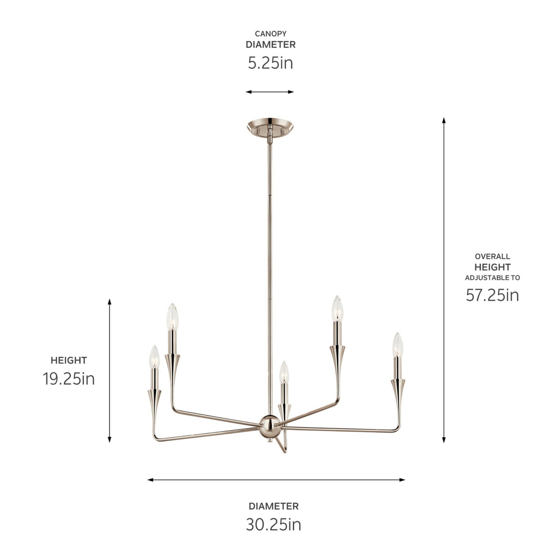 Alvaro 30" 5-Light Chandelier, Polished Nickel Finish - Bees Lighting
