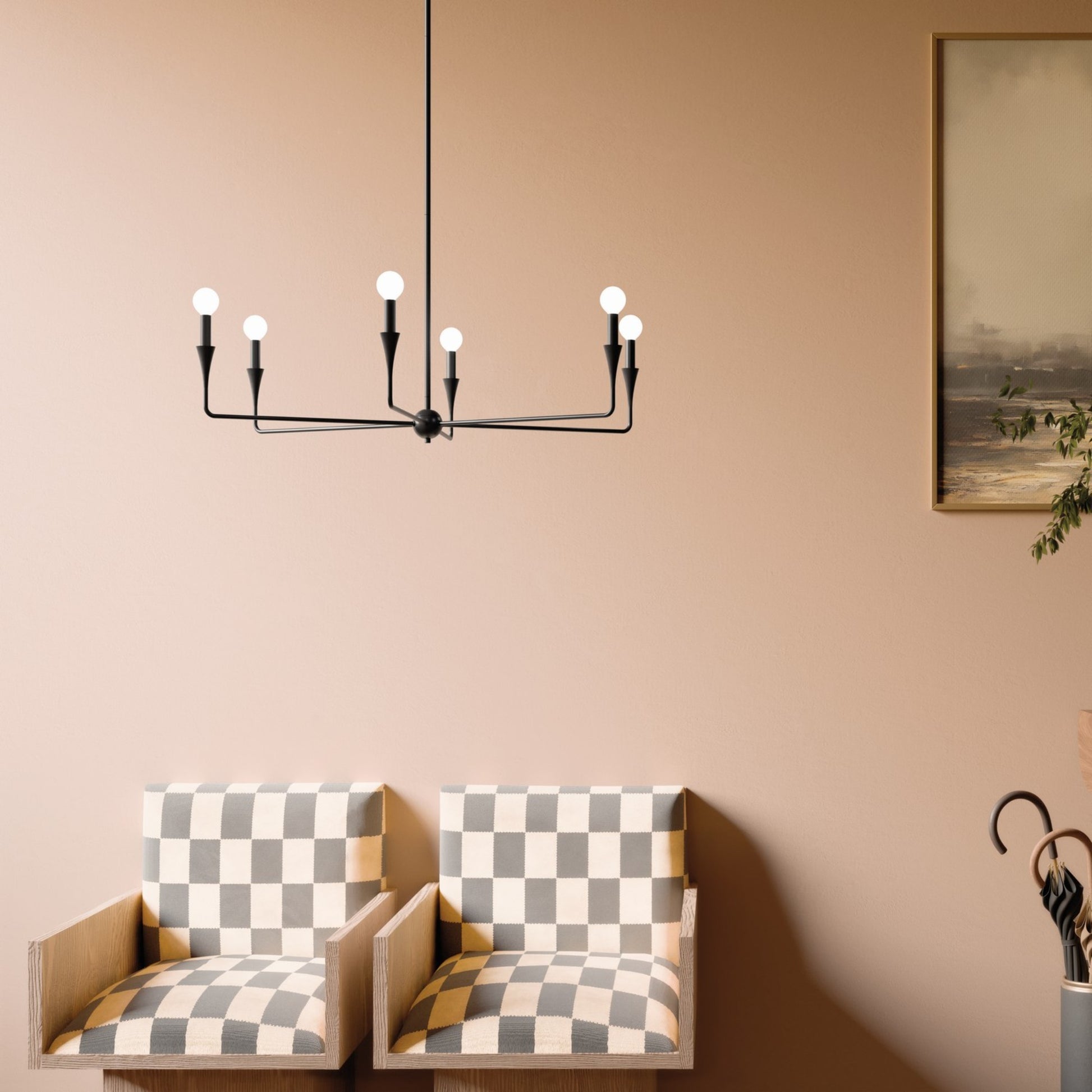 Alvaro 40" 6-Light Chandelier, Black Finish - Bees Lighting