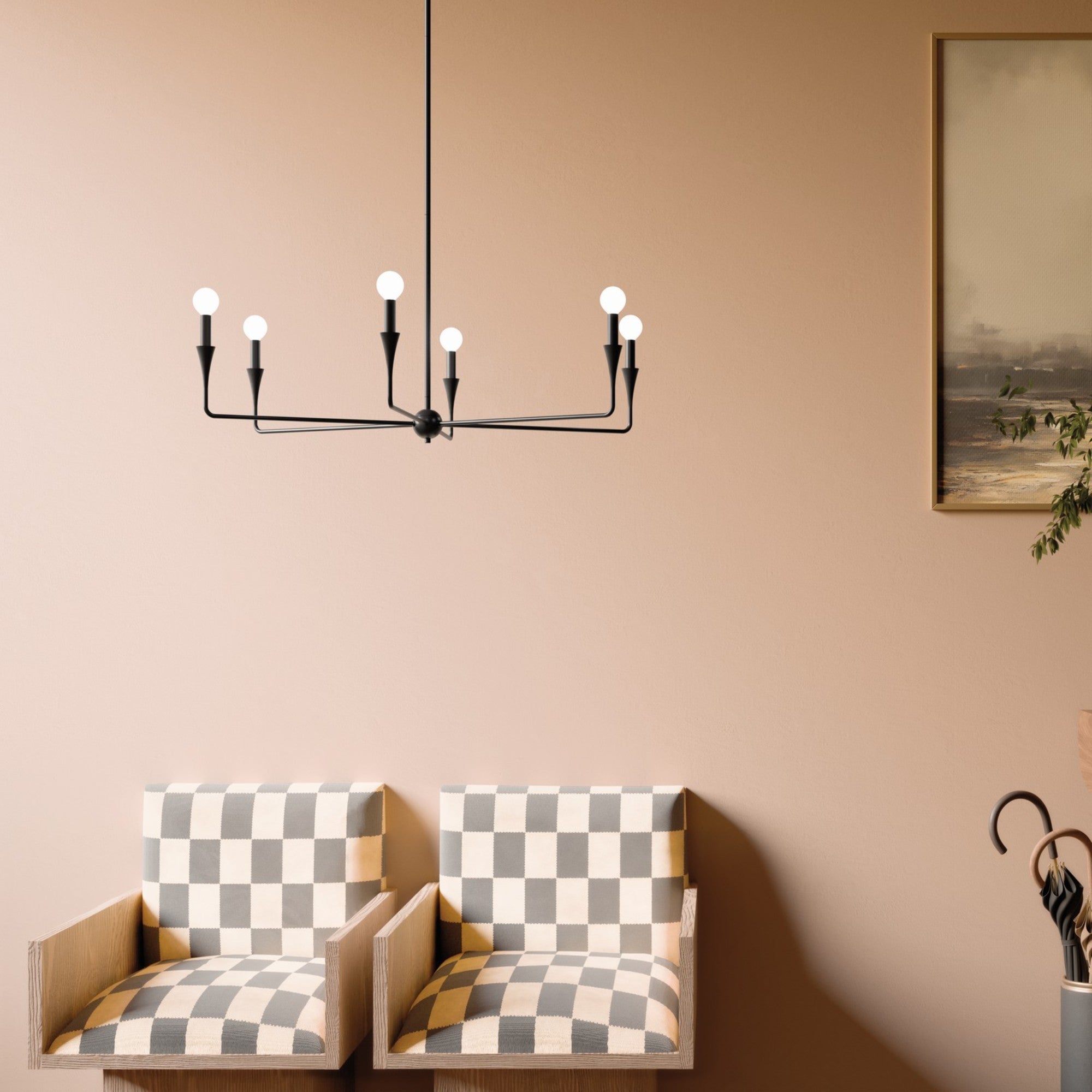 Alvaro 40" 6-Light Chandelier, Black Finish - Bees Lighting