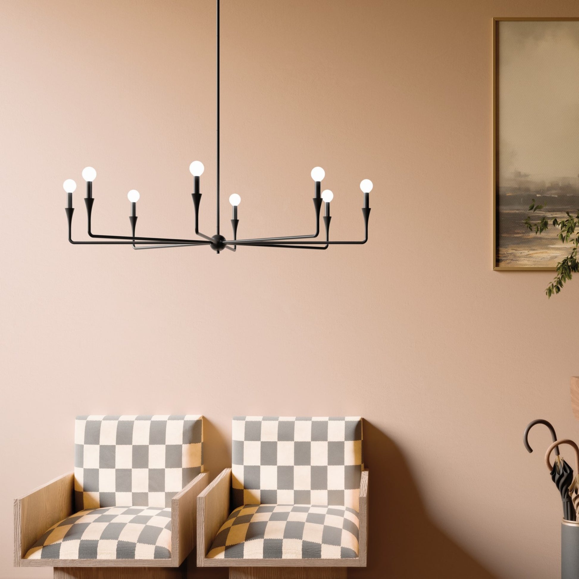 Alvaro 50" 8-Light Chandelier, Black Finish - Bees Lighting