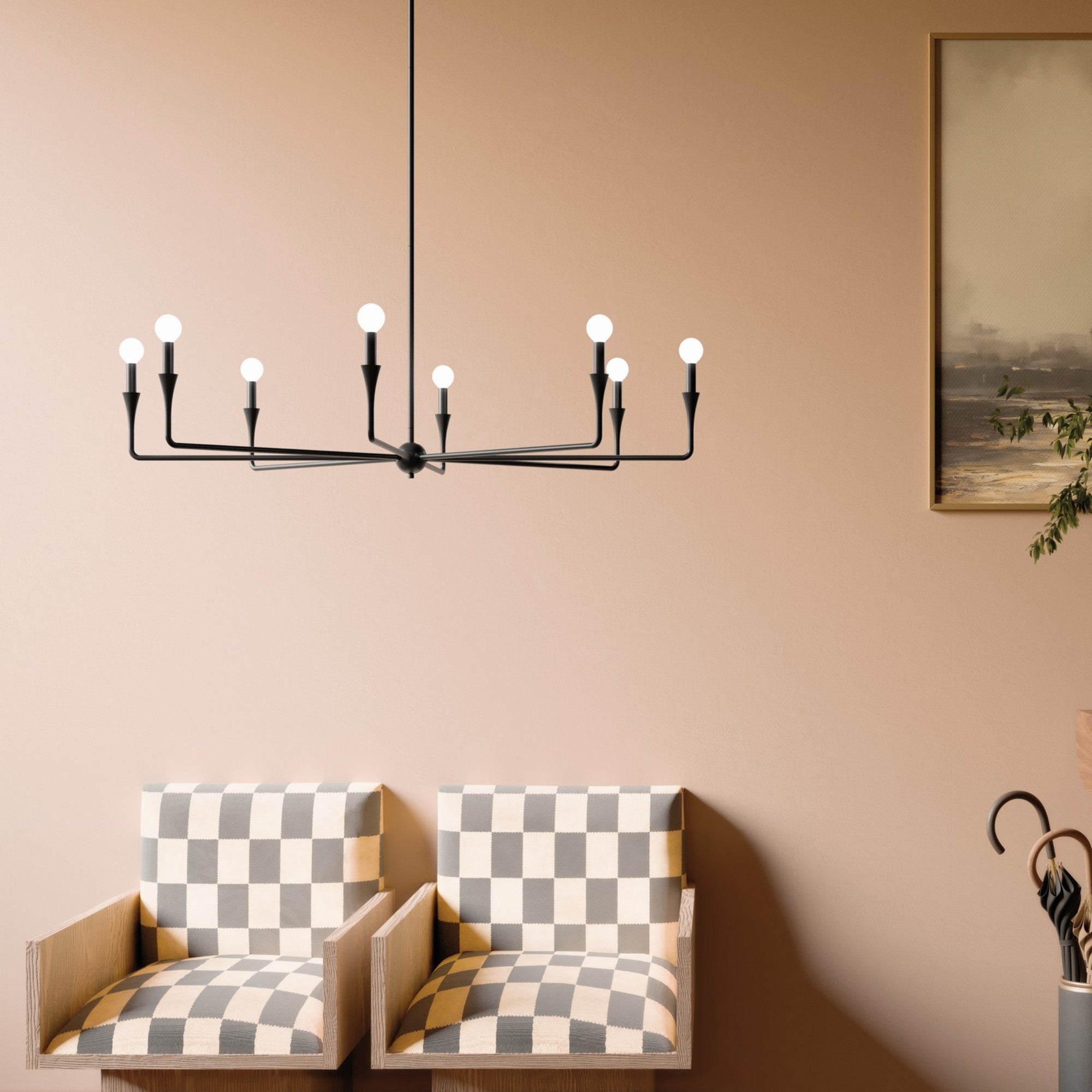 Alvaro 50" 8-Light Chandelier, Black Finish - Bees Lighting