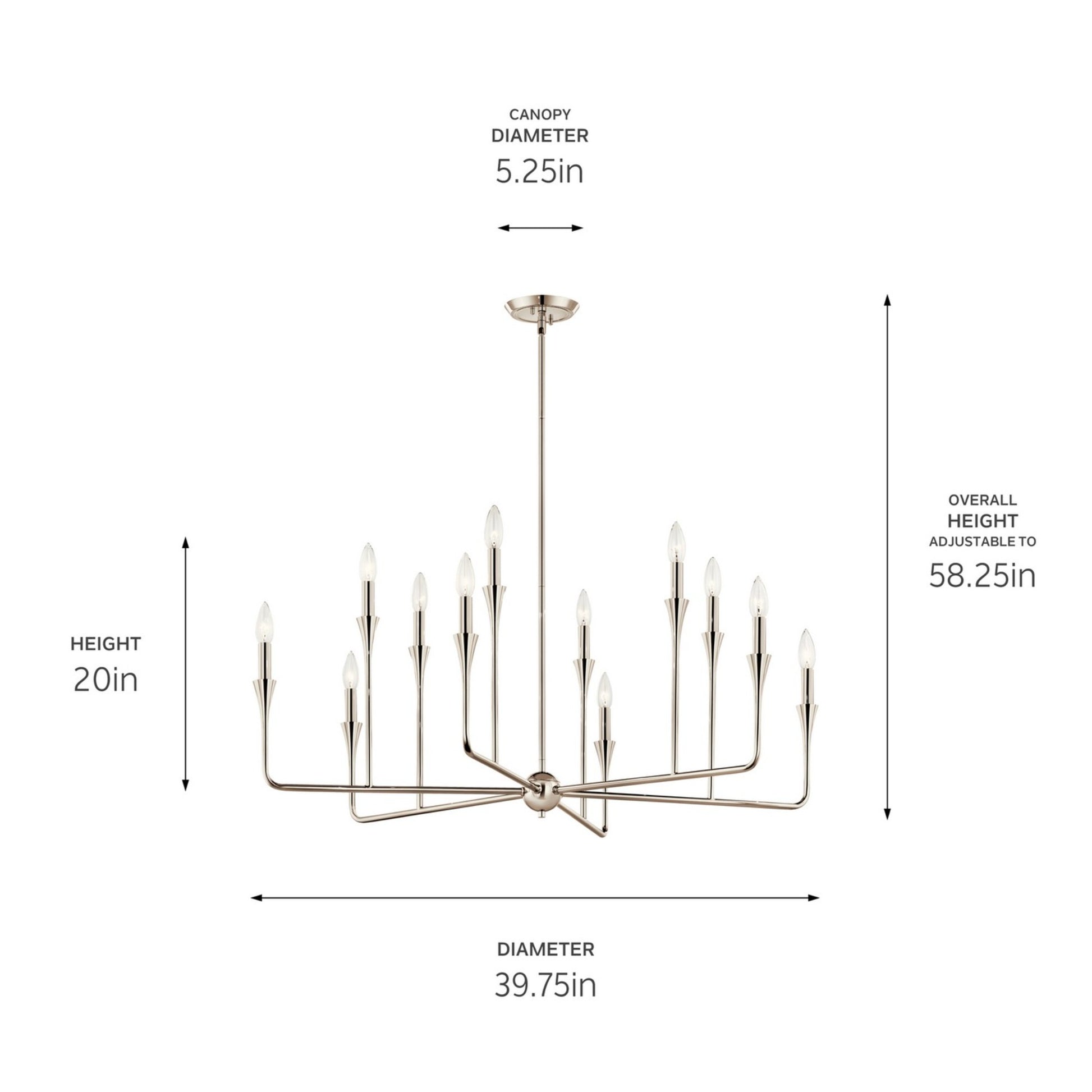 Alvaro 40" 12-Light Chandelier, Polished Nickel Finish - Bees Lighting