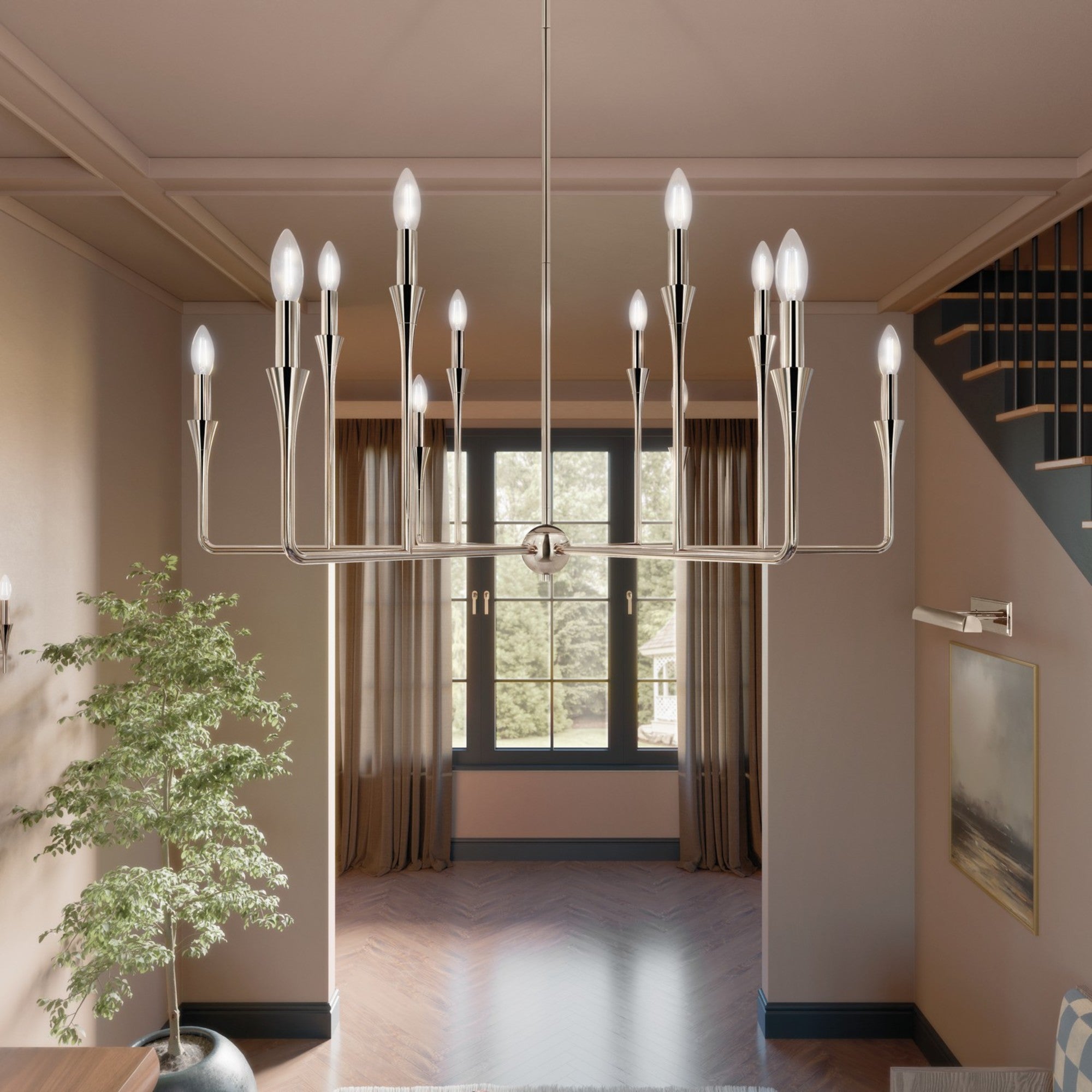 Alvaro 40" 12-Light Chandelier, Polished Nickel Finish - Bees Lighting