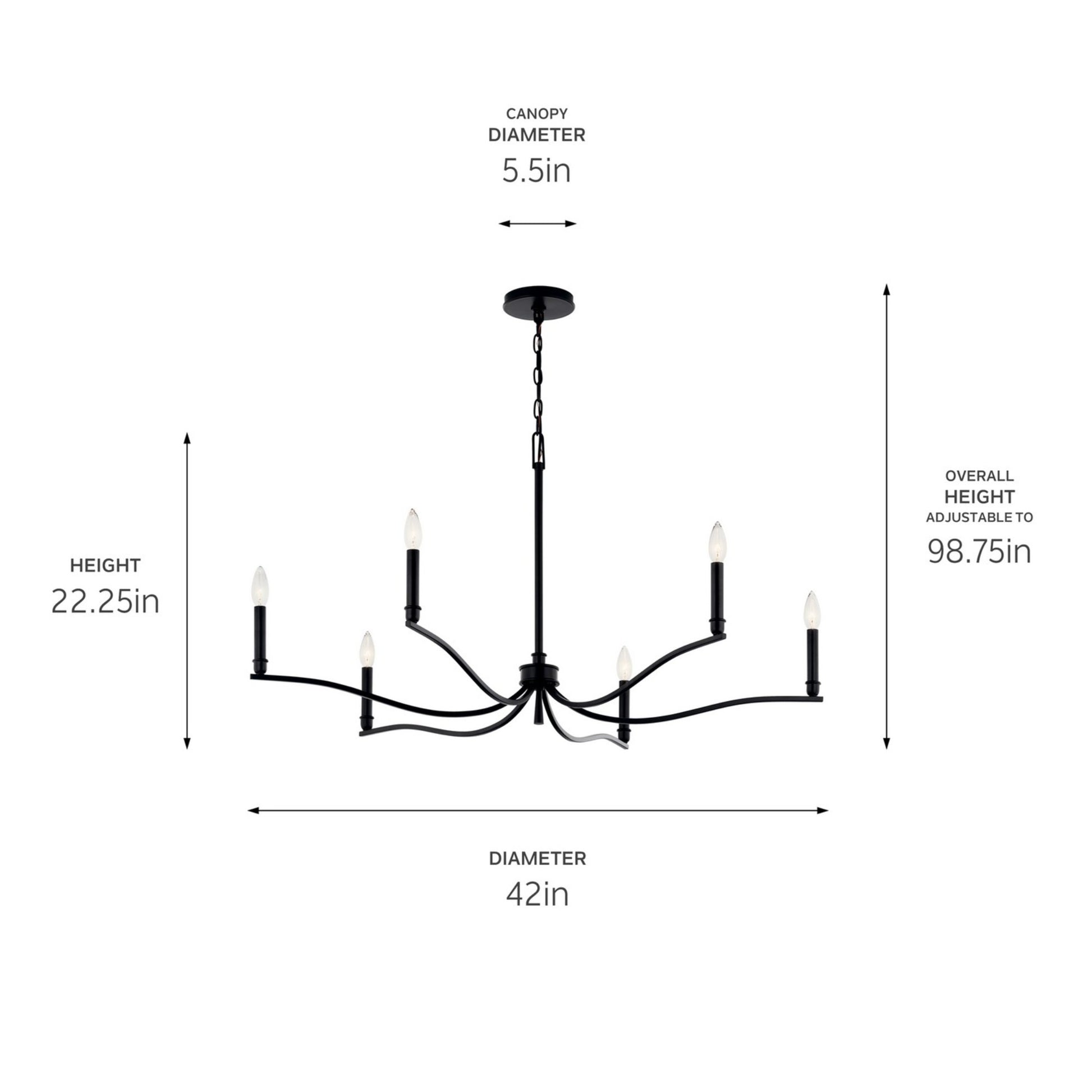 Malene 42" 6-Light Chandelier, Black Finish - Bees Lighting