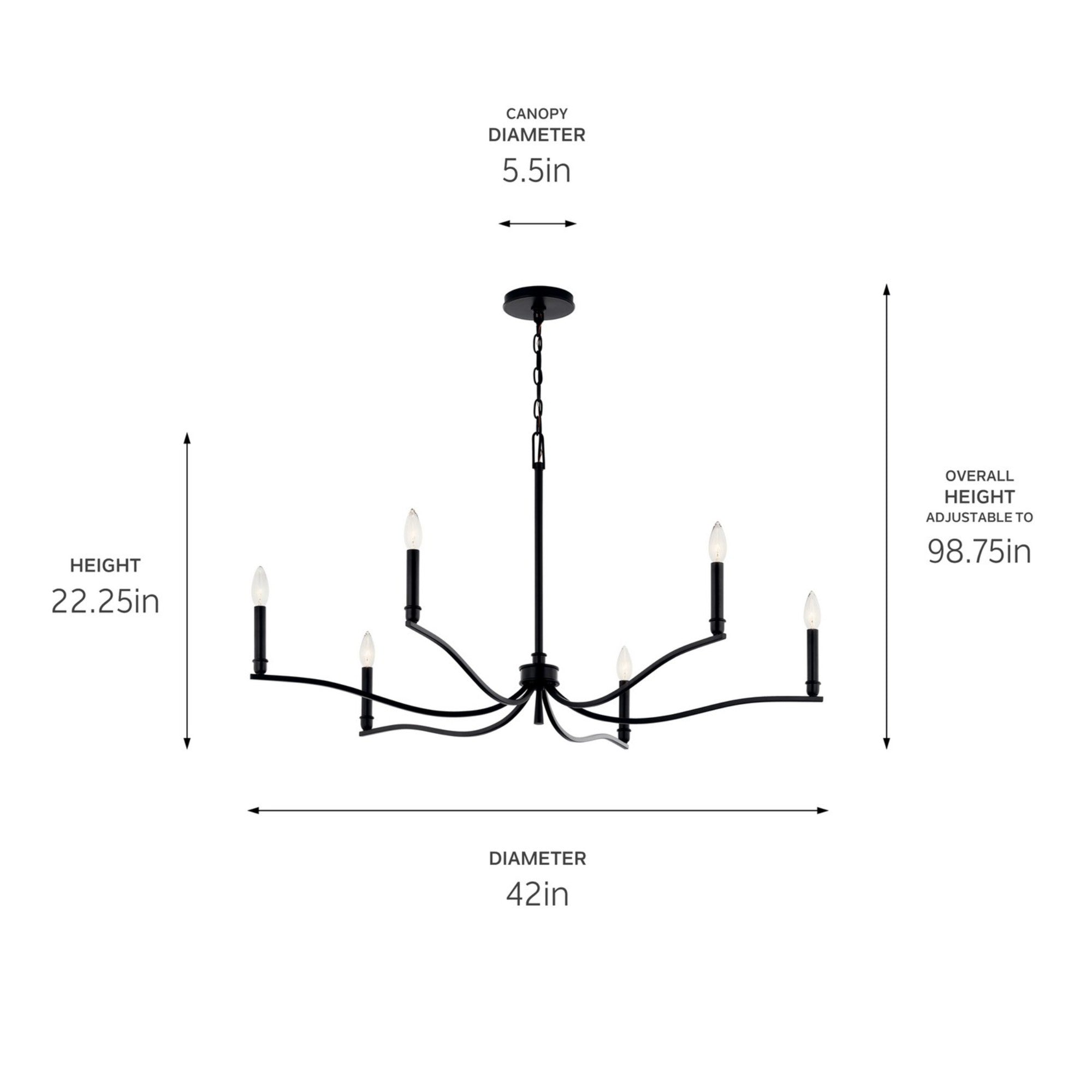 Malene 42" 6-Light Chandelier, Black Finish - Bees Lighting