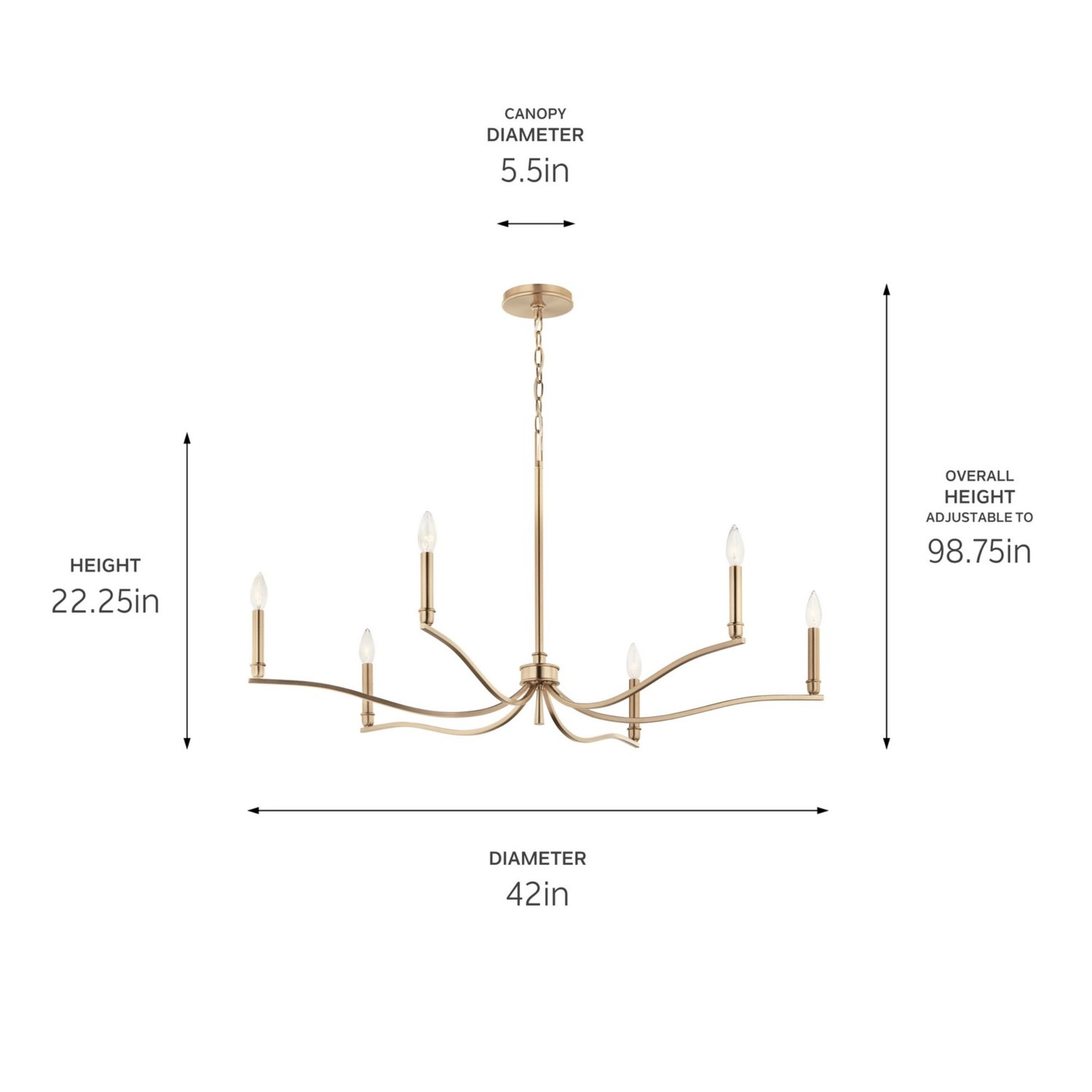 Malene 42" 6-Light Chandelier, Champagne Bronze Finish - Bees Lighting