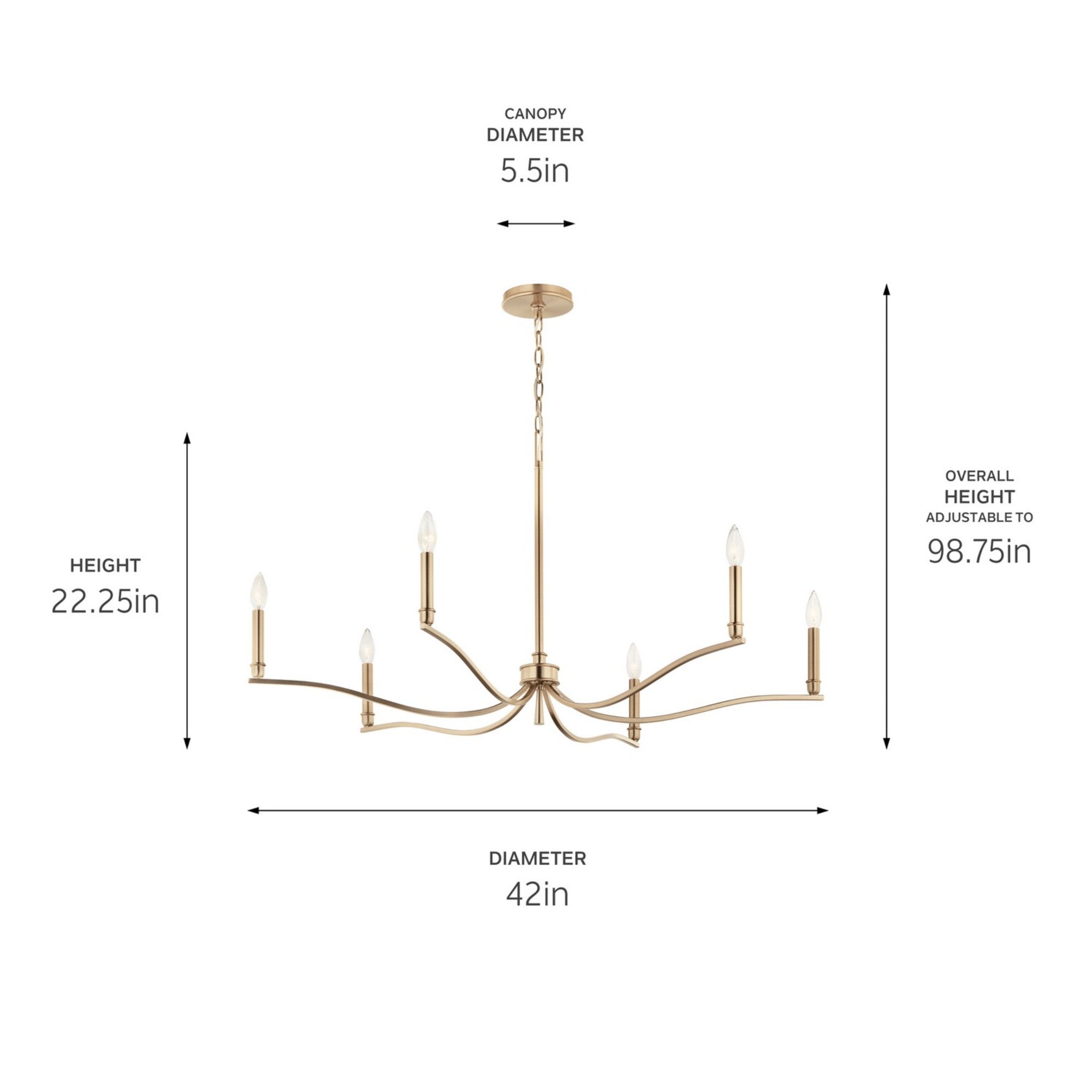 Malene 42" 6-Light Chandelier, Champagne Bronze Finish - Bees Lighting