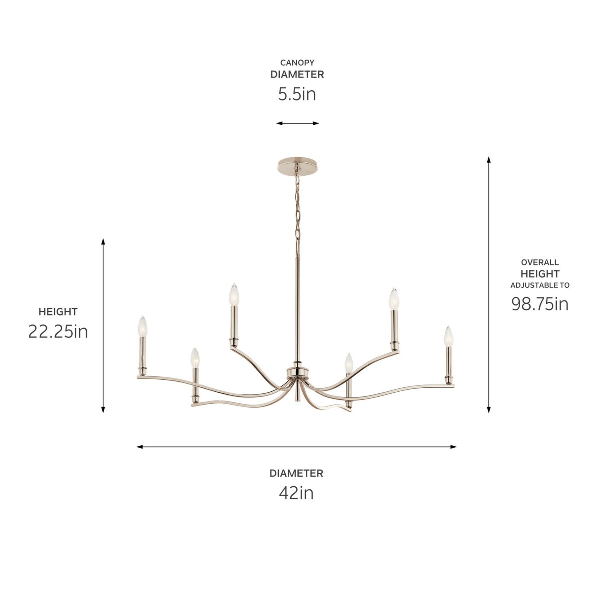 Malene 42" 6-Light Chandelier, Polished Nickel Finish - Bees Lighting