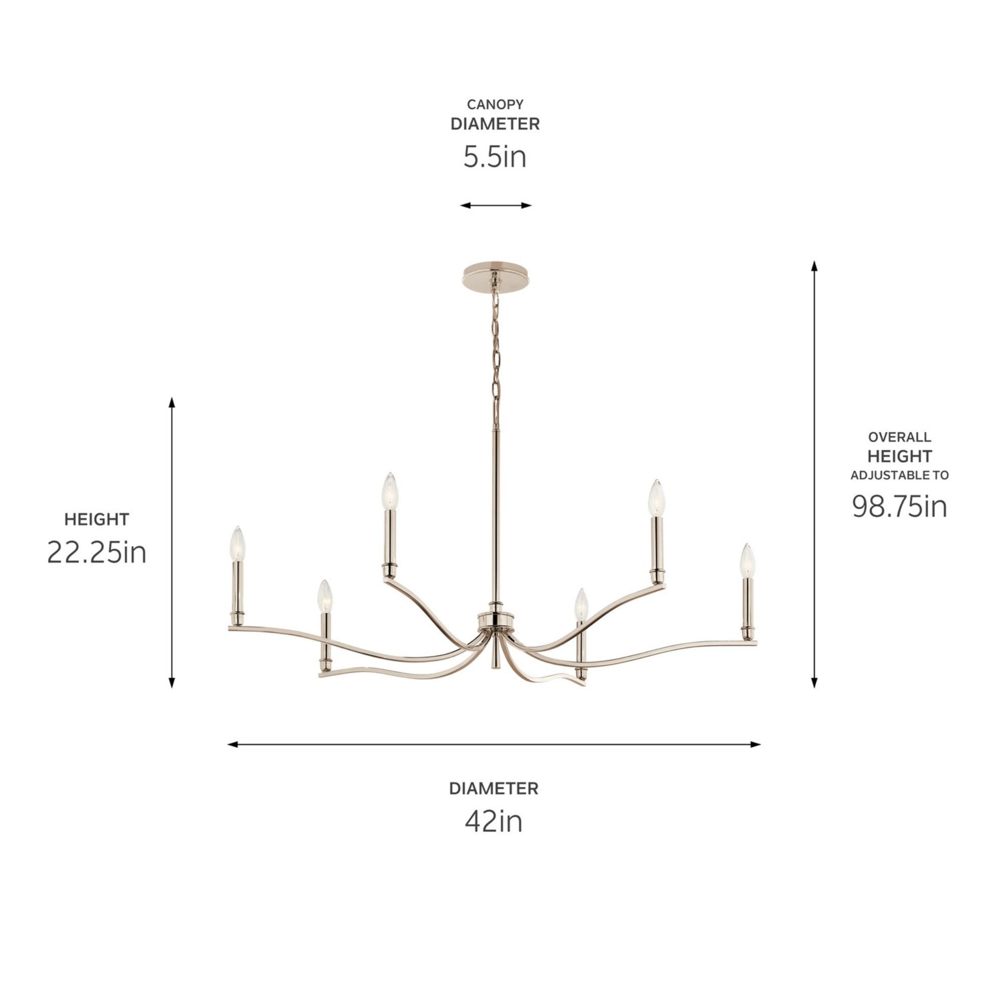 Malene 42" 6-Light Chandelier, Polished Nickel Finish - Bees Lighting