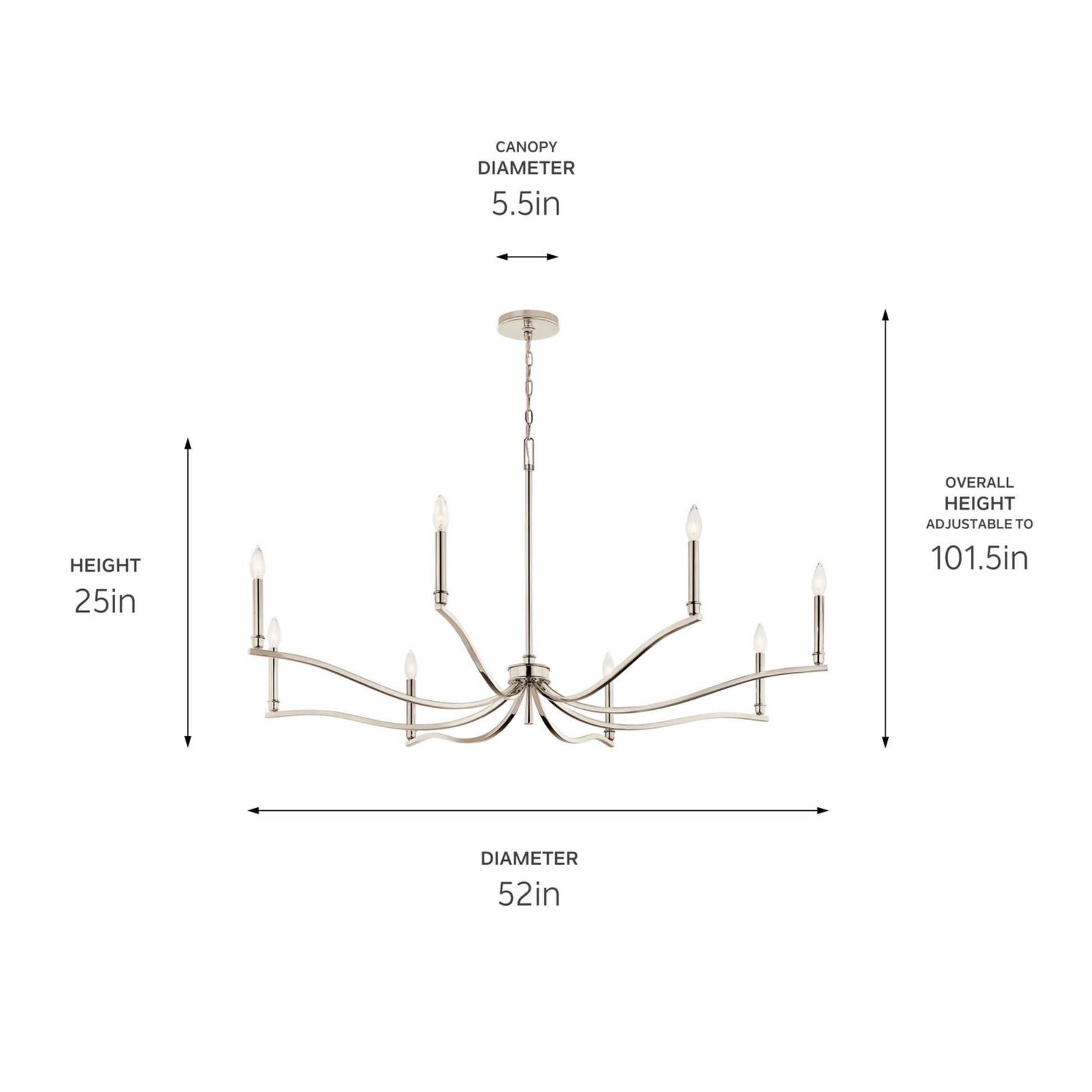Malene 52" 8-Light Chandelier, Polished Nickel Finish - Bees Lighting