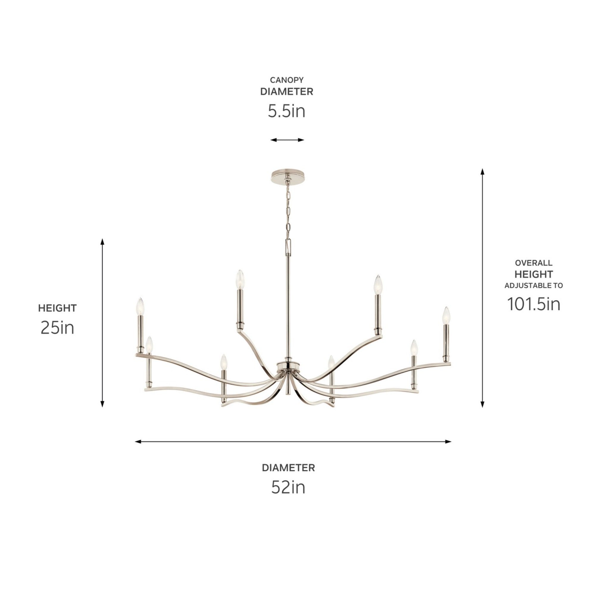 Malene 52" 8-Light Chandelier, Polished Nickel Finish - Bees Lighting