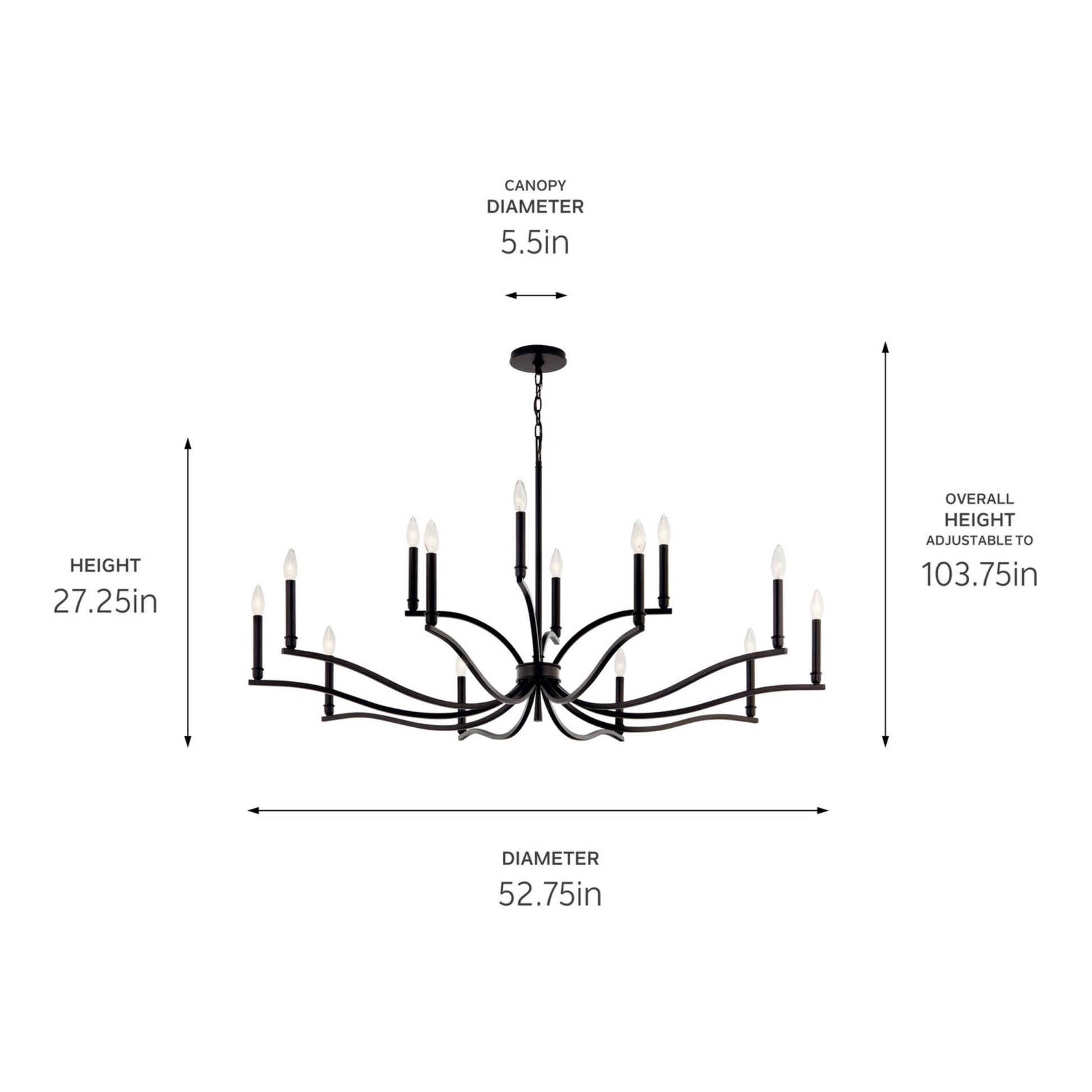 Malene 53" 14-Light Chandelier, Black Finish - Bees Lighting