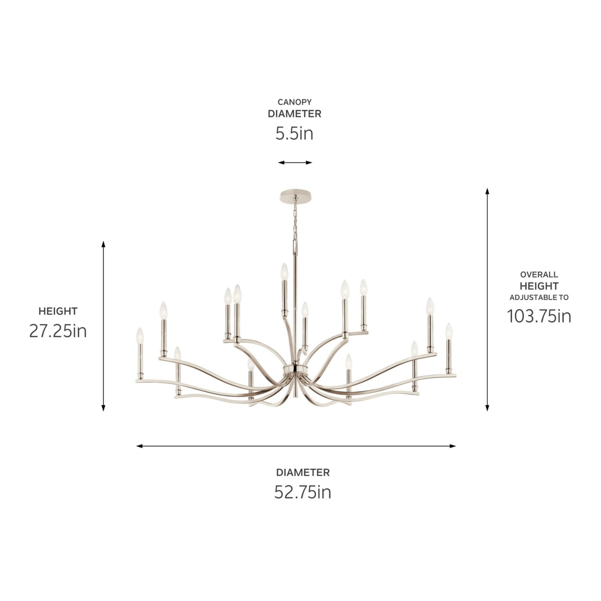 Malene 53" 14-Light Chandelier, Polished Nickel Finish - Bees Lighting