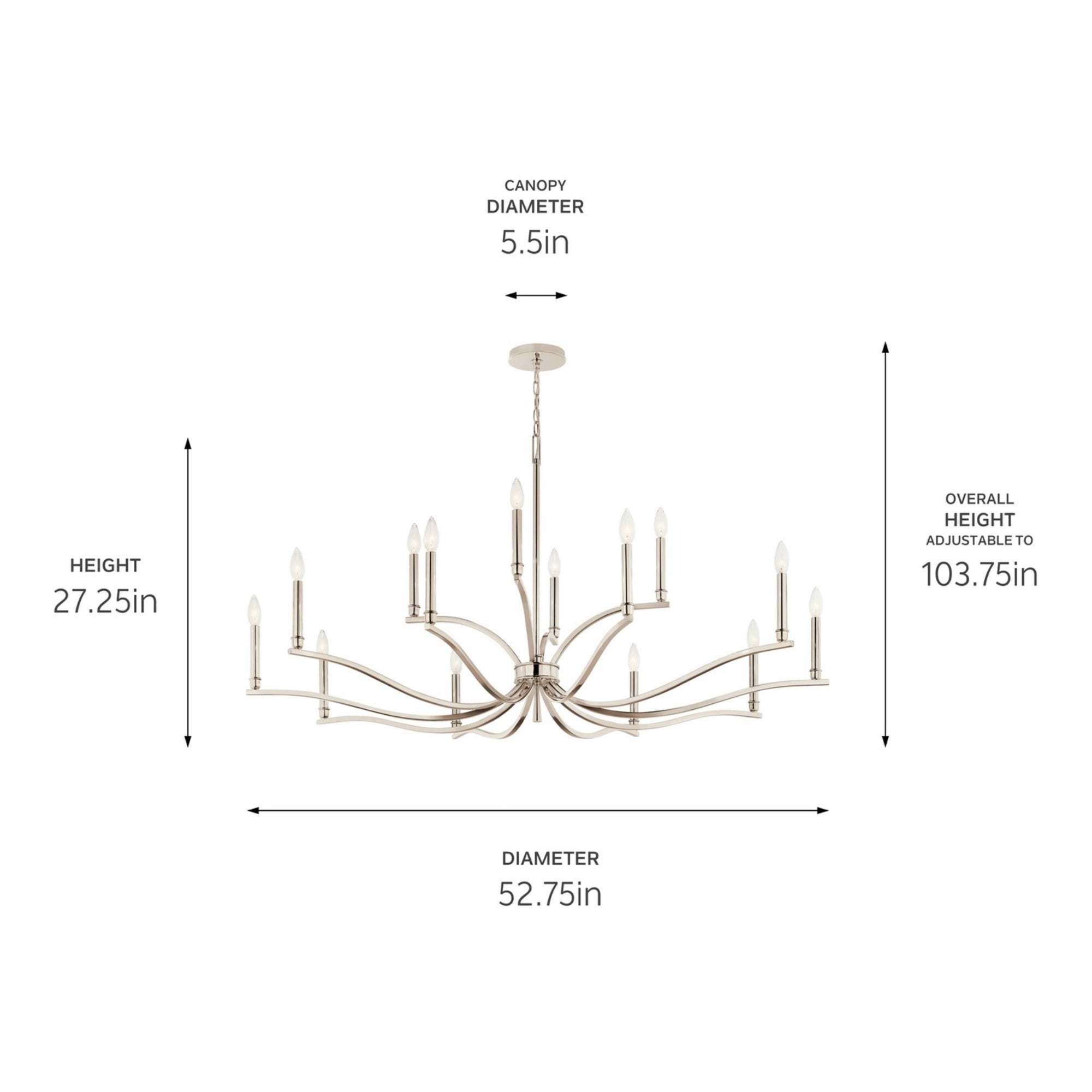 Malene 53" 14-Light Chandelier, Polished Nickel Finish - Bees Lighting