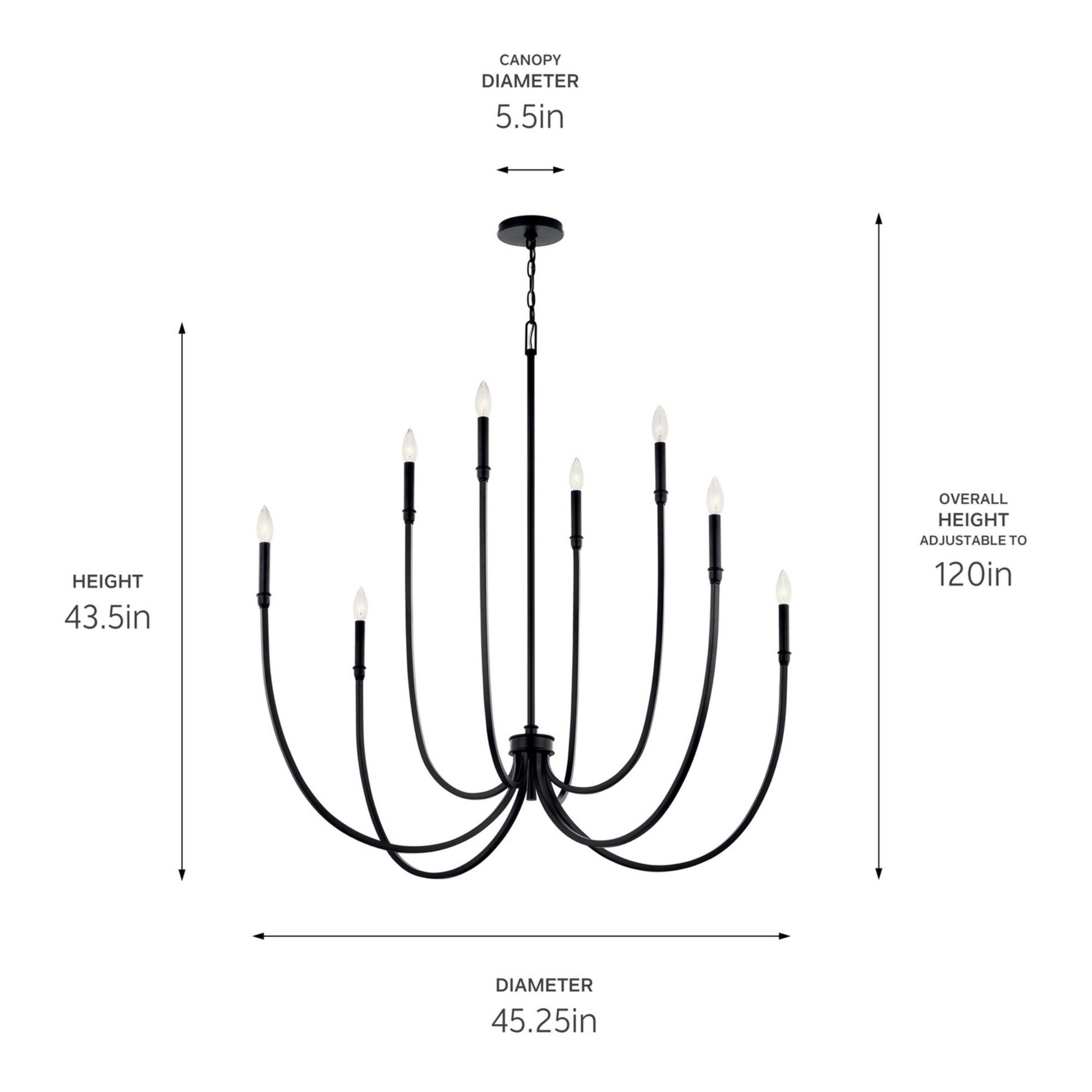 Malene 45" 8-Light Foyer Chandelier, Black Finish - Bees Lighting