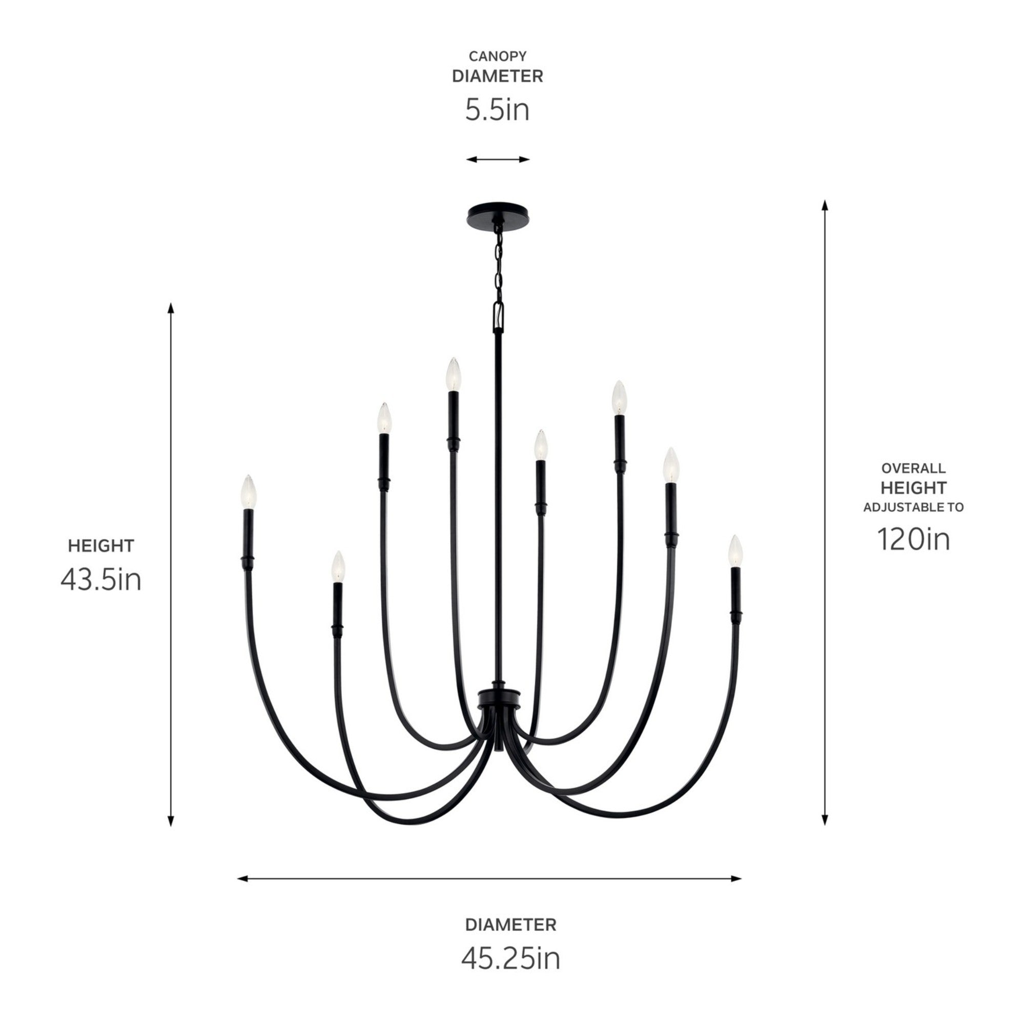 Malene 45" 8-Light Foyer Chandelier, Black Finish - Bees Lighting