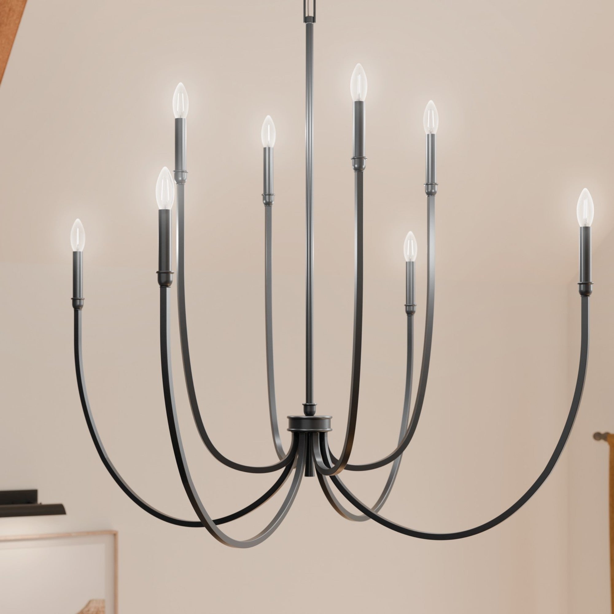 Malene 45" 8-Light Foyer Chandelier, Black Finish - Bees Lighting
