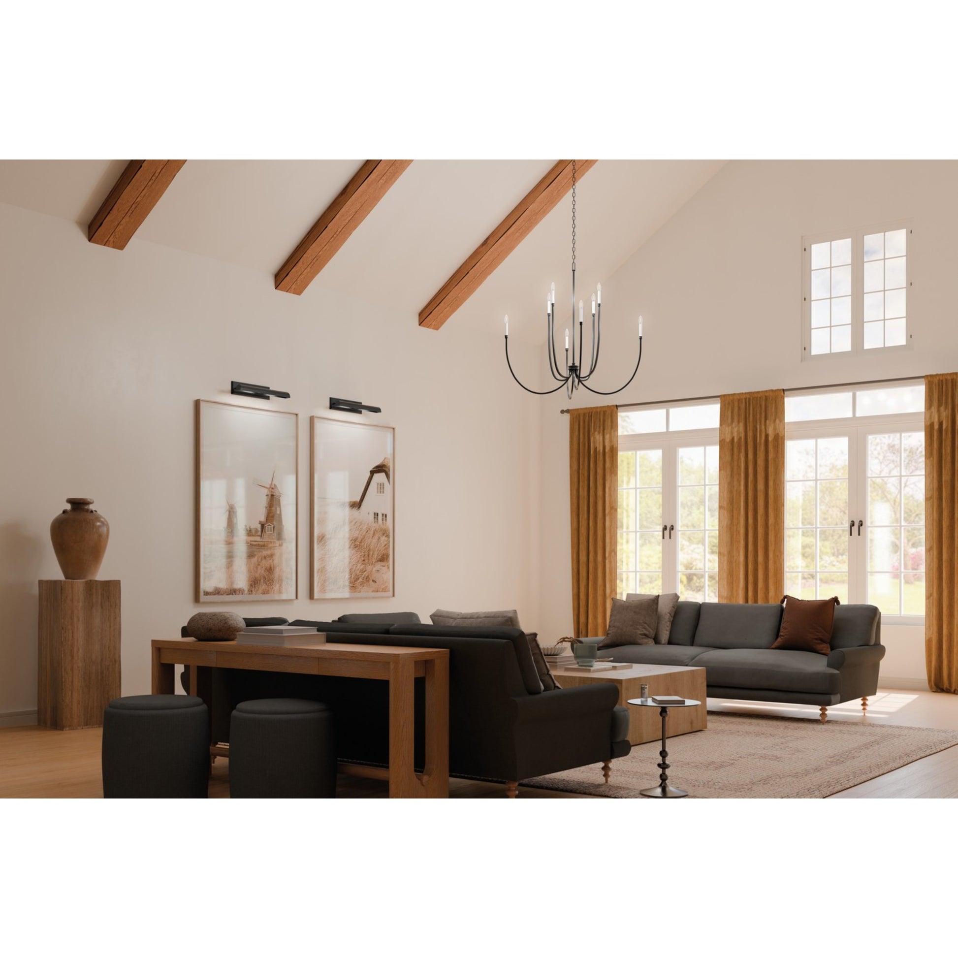 Malene 45" 8-Light Foyer Chandelier, Black Finish - Bees Lighting