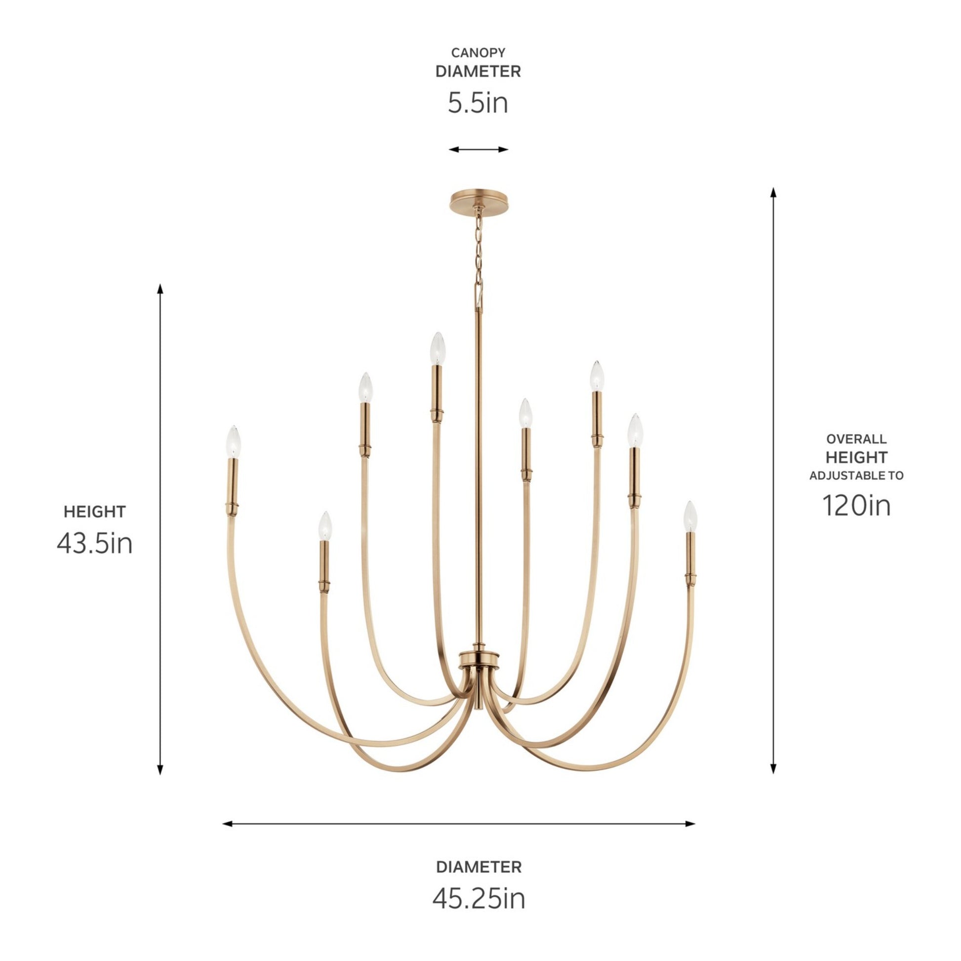 Malene 45" 8-Light Foyer Chandelier, Champagne Bronze Finish - Bees Lighting