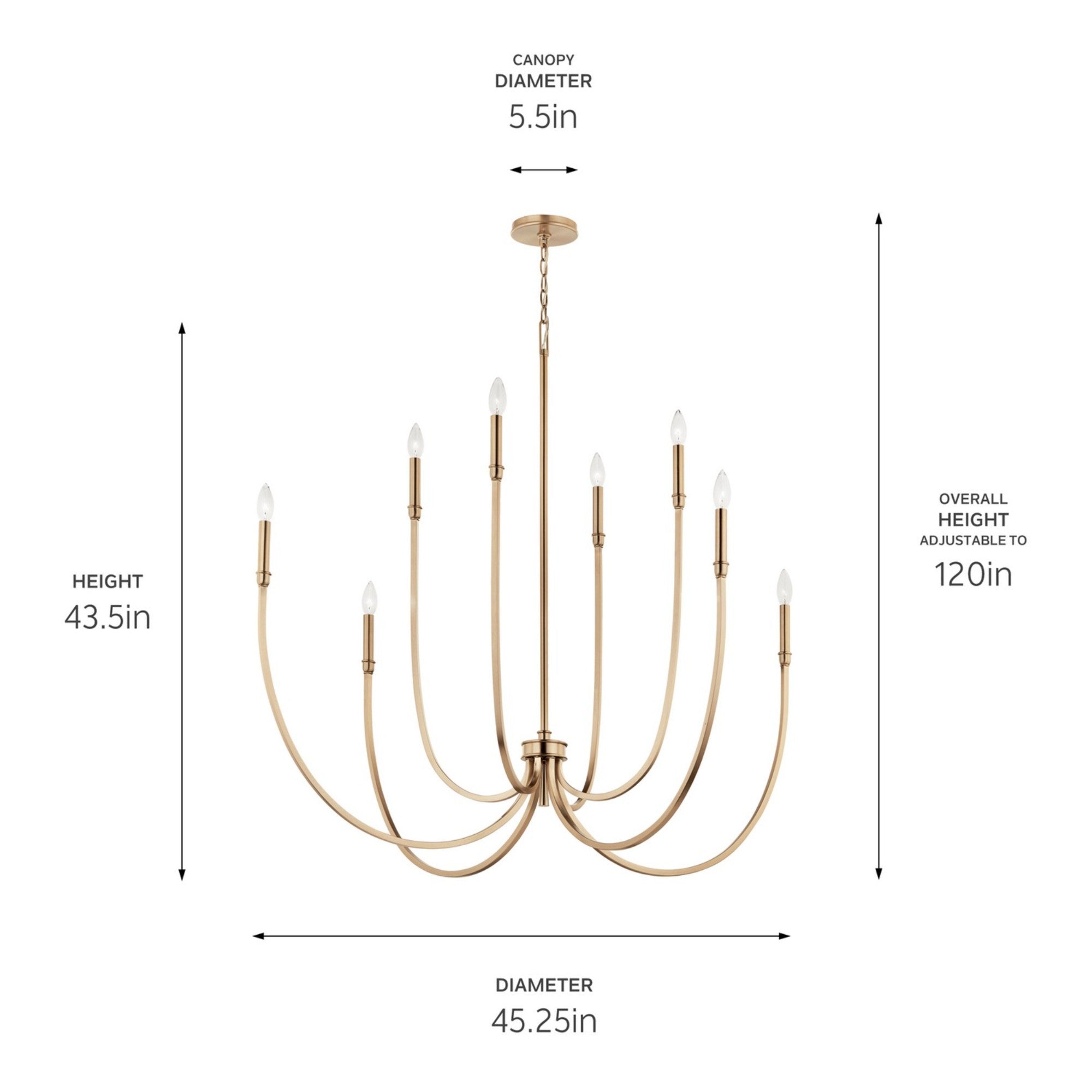 Malene 45" 8-Light Foyer Chandelier, Champagne Bronze Finish - Bees Lighting