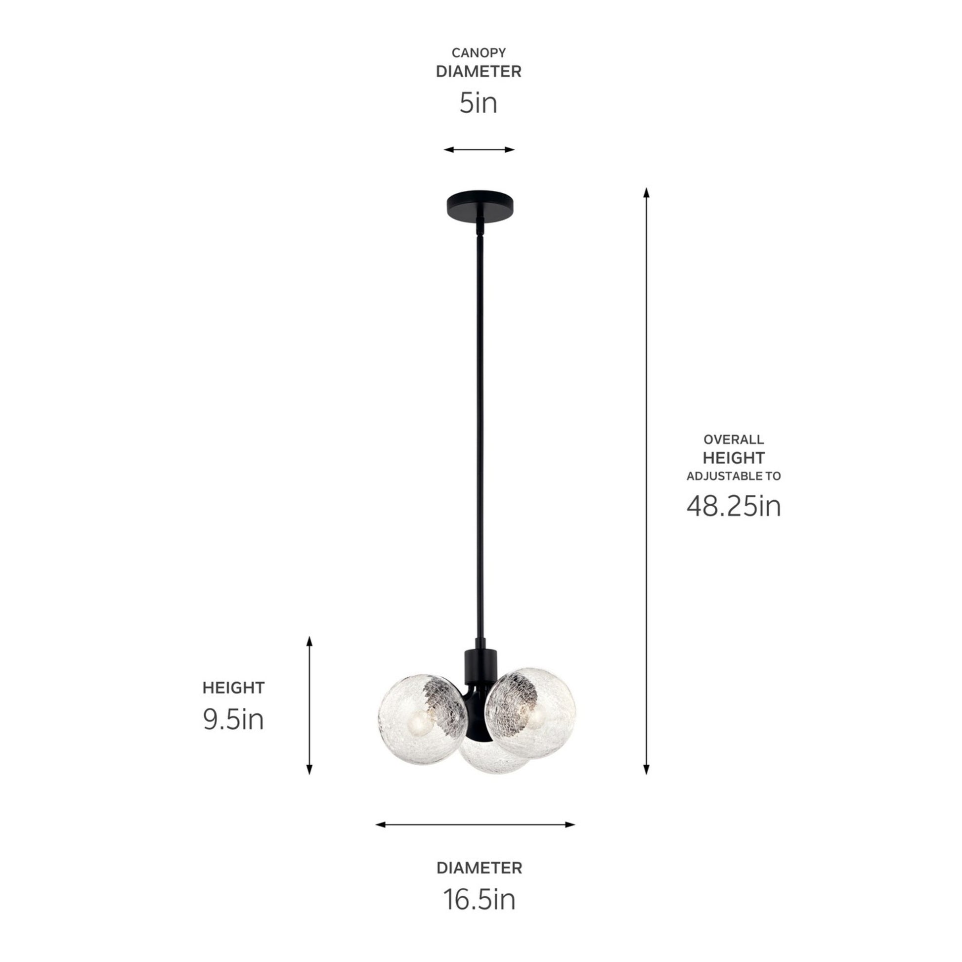 Silvarious 17" 3-Light Chandelier, Black Finish, Crackle Glass - Bees Lighting