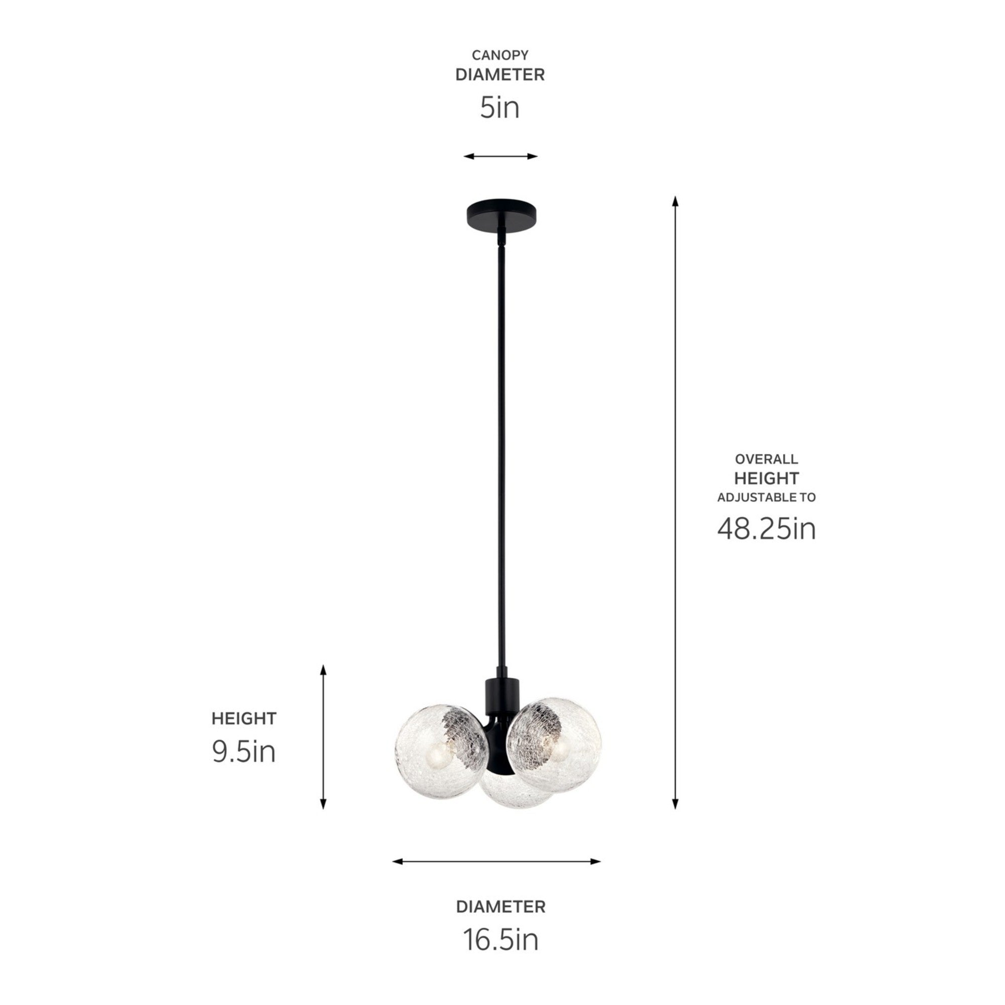 Silvarious 17" 3-Light Chandelier, Black Finish, Crackle Glass - Bees Lighting
