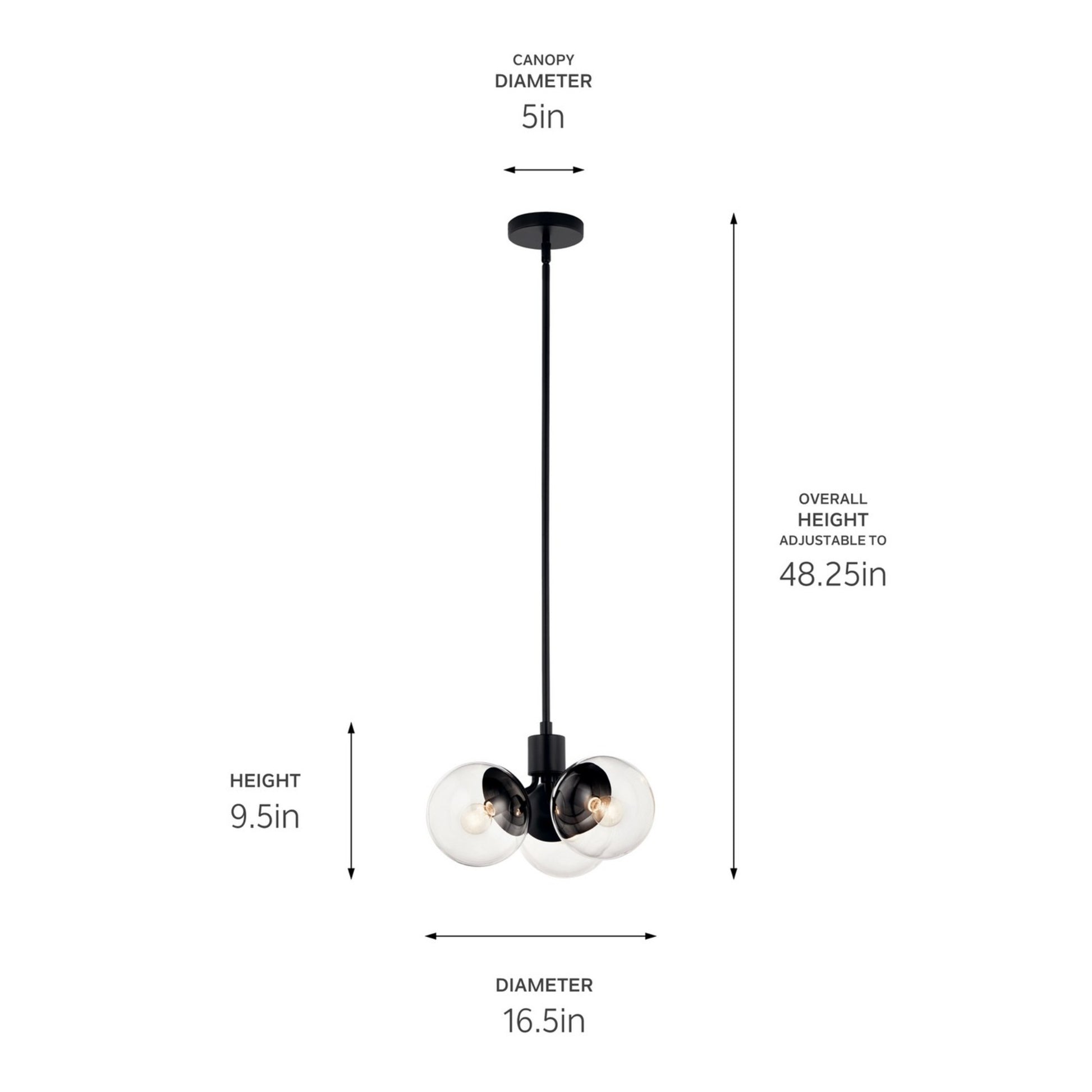 Silvarious 17" 3-Light Chandelier, Black Finish, Clear Glass - Bees Lighting