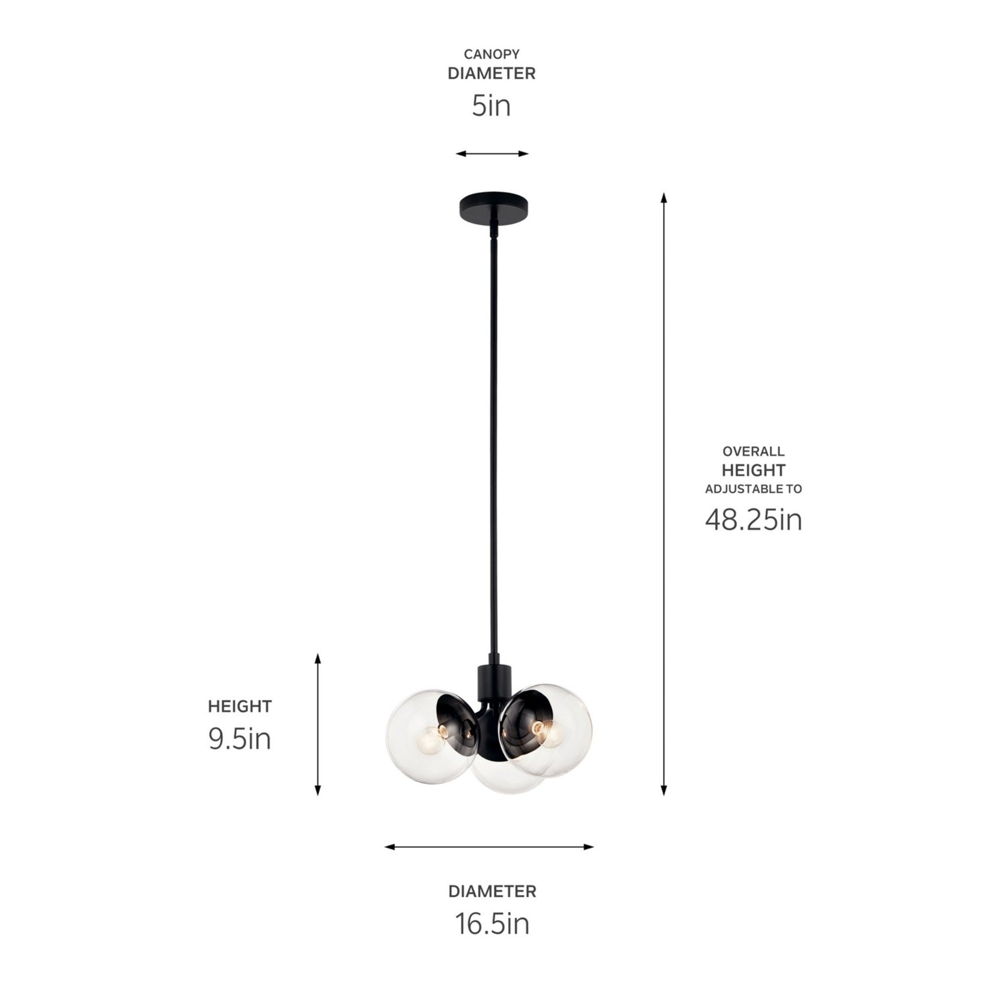 Silvarious 17" 3-Light Chandelier, Black Finish, Clear Glass - Bees Lighting