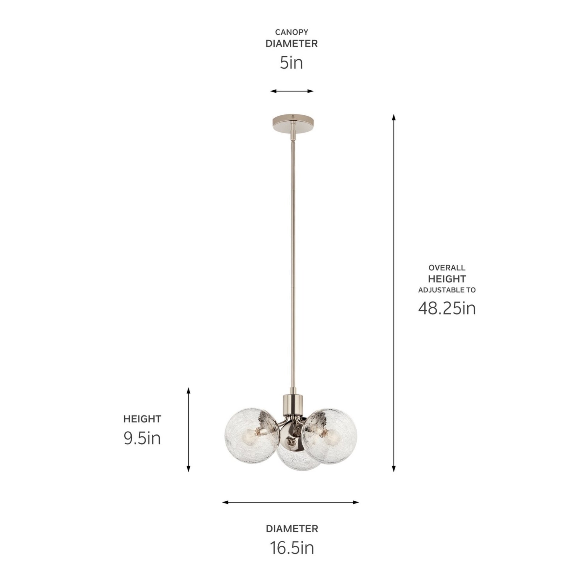 Silvarious 17" 3-Light Chandelier, Polished Nickel Finish, Crackle Glass - Bees Lighting