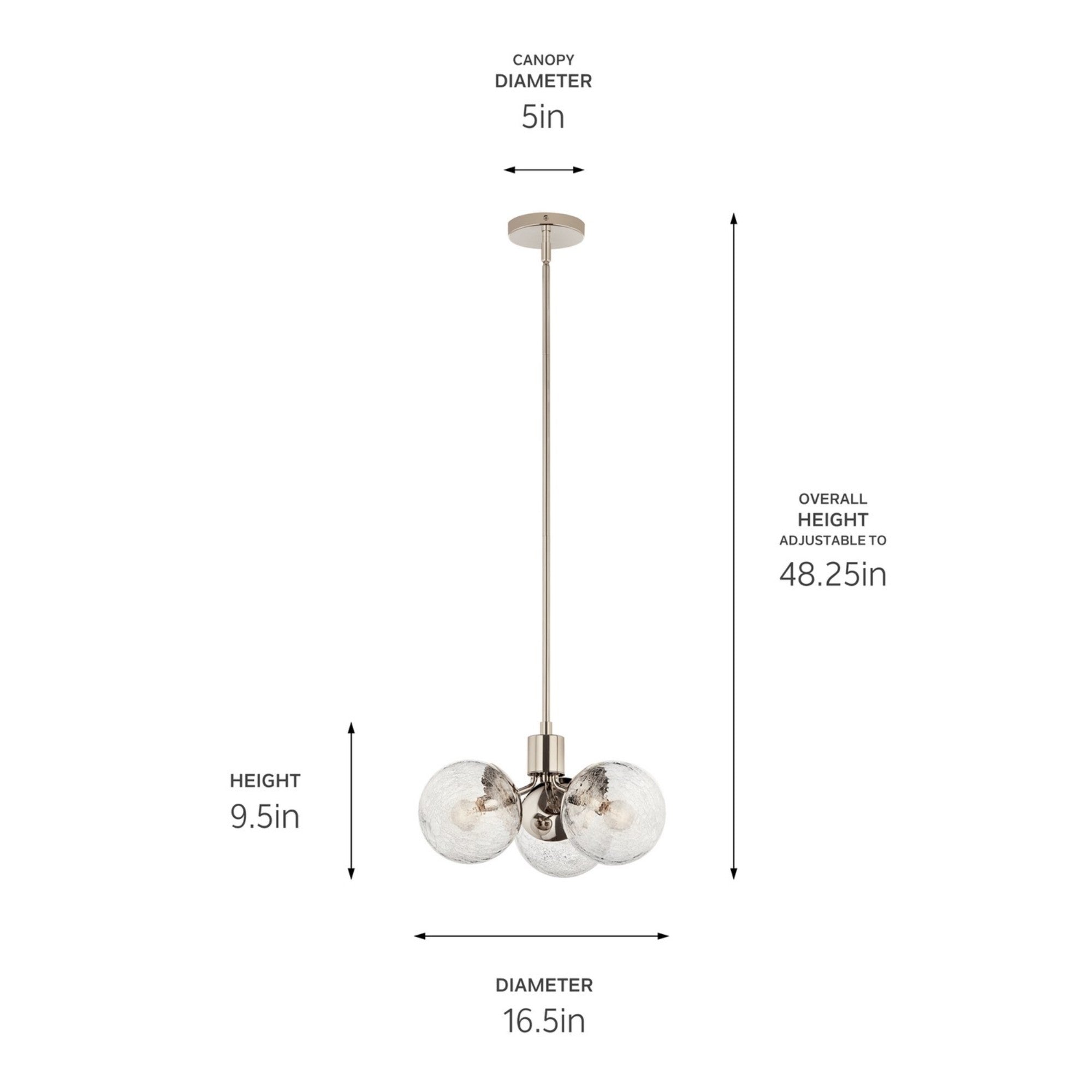 Silvarious 17" 3-Light Chandelier, Polished Nickel Finish, Crackle Glass - Bees Lighting