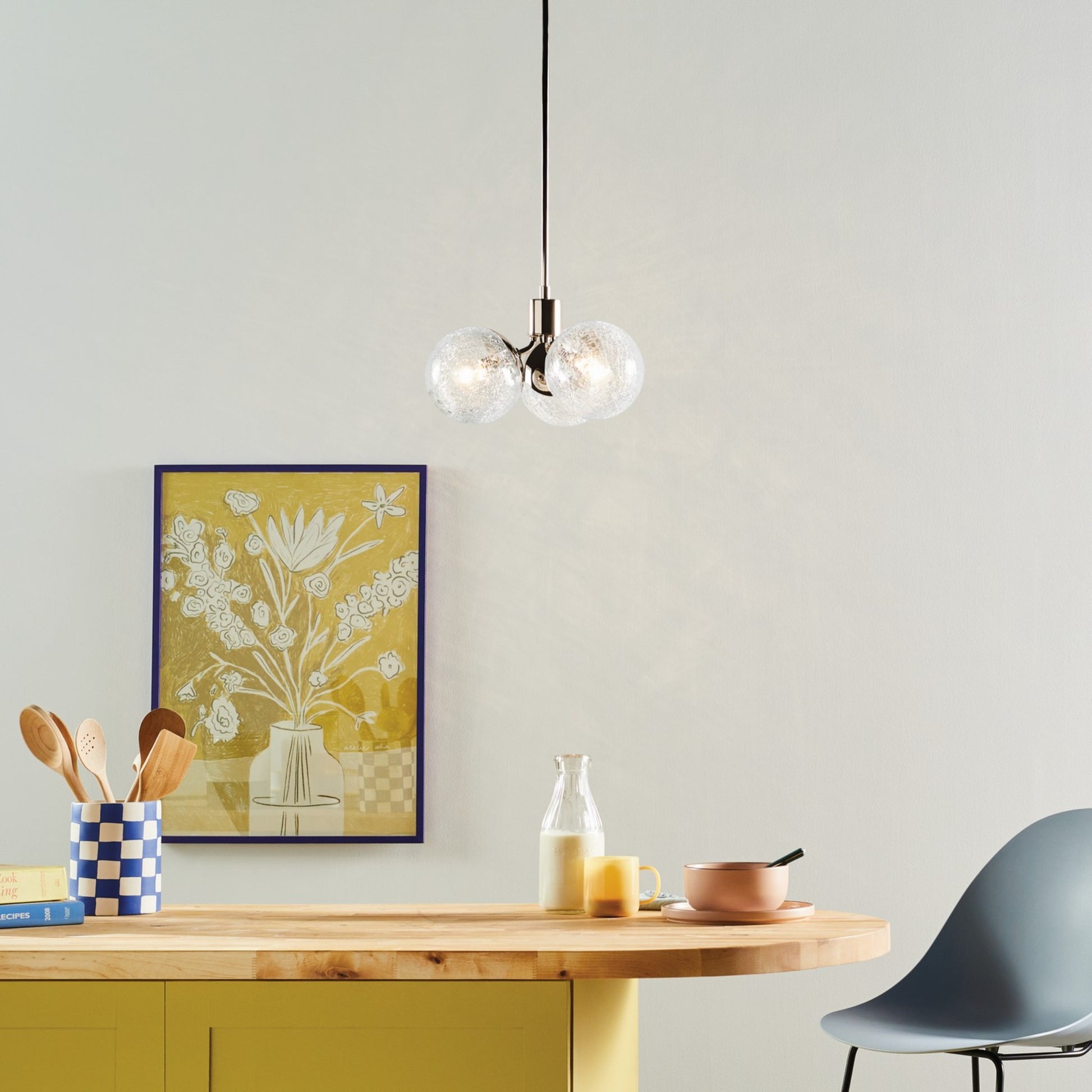 Silvarious 17" 3-Light Chandelier, Polished Nickel Finish, Crackle Glass - Bees Lighting