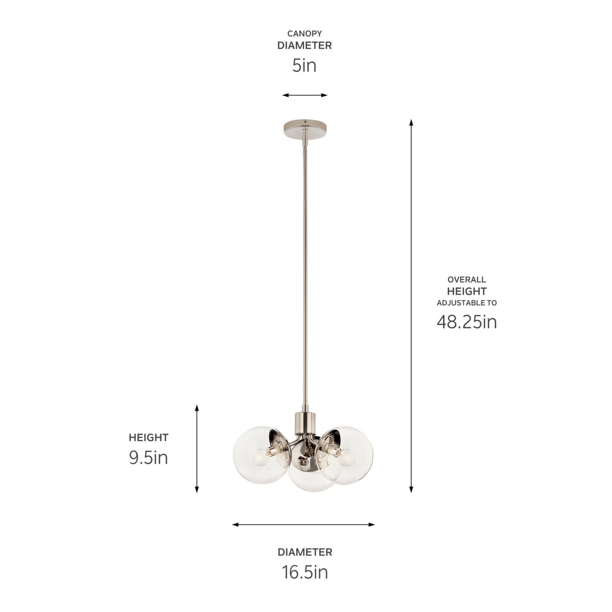 Silvarious 17" 3-Light Chandelier, Polished Nickel Finish, Clear Glass - Bees Lighting